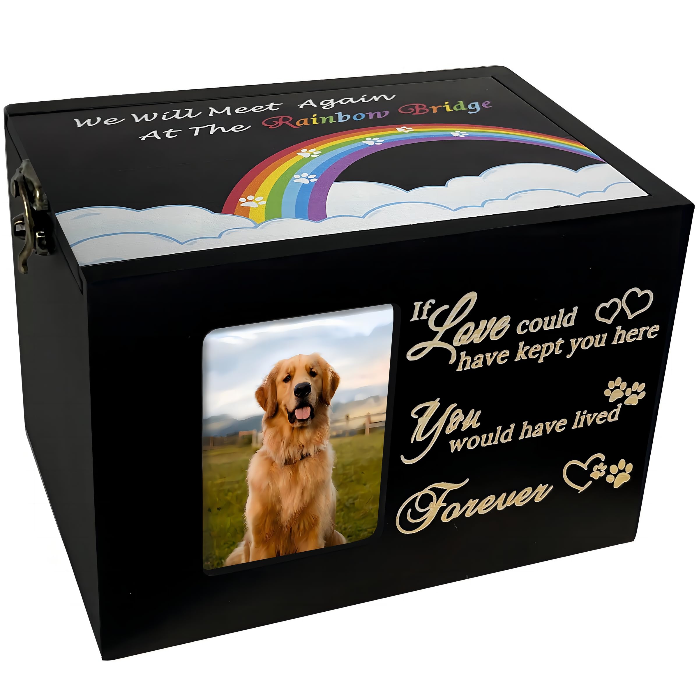 Sofunii Pet Urns For Dogs Or Cats Ashes,Medium Wooden Funeral Cremation Memorial Box With Photo Frame,Rainbow Bridge Keepsake Wi