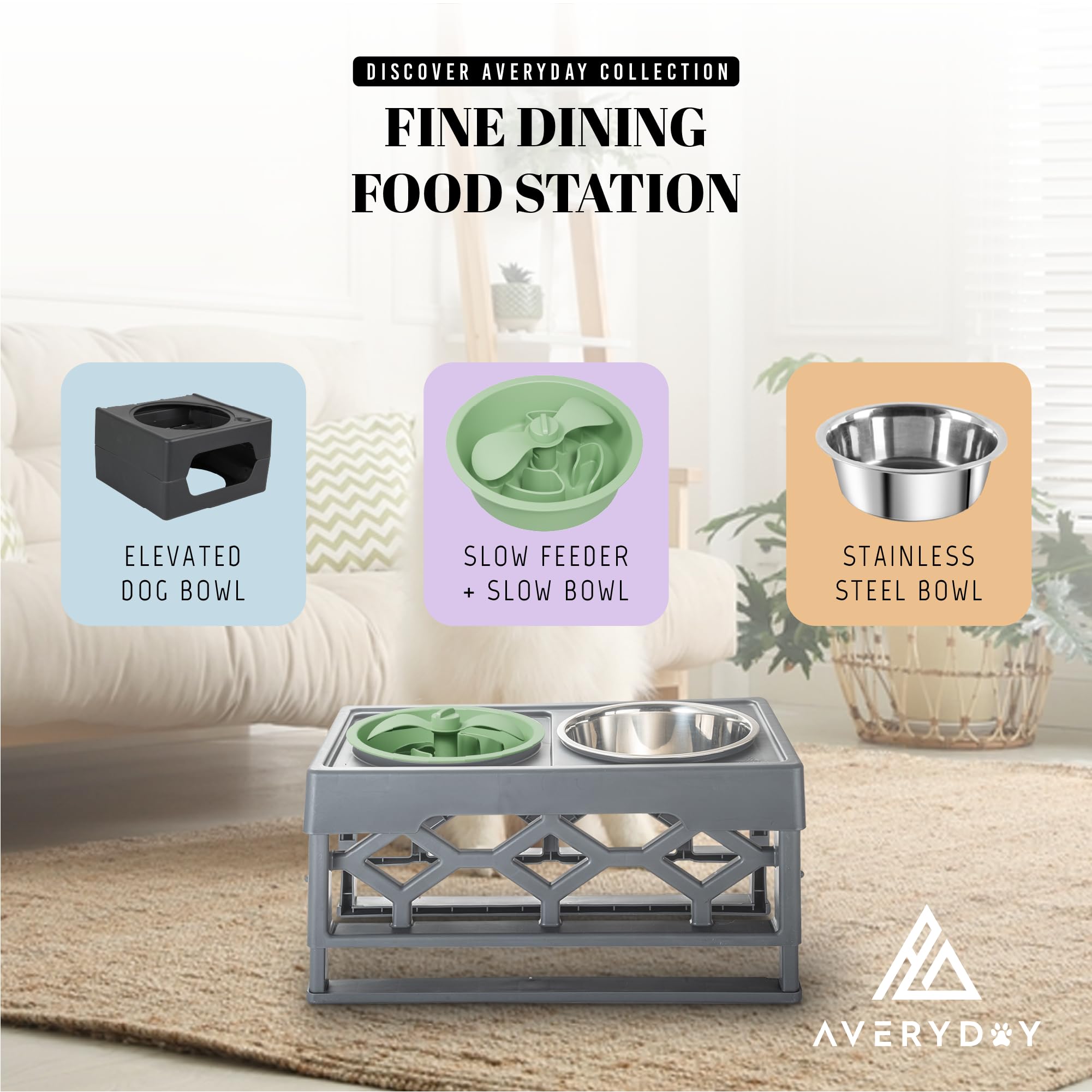 AVERYDAY Slow Feeder Dog Bowls for Medium Breed, 1.5 Cups Engagement Food Puzzle Bowl with Spinning Slow Feeder Insert, Non-Slip
