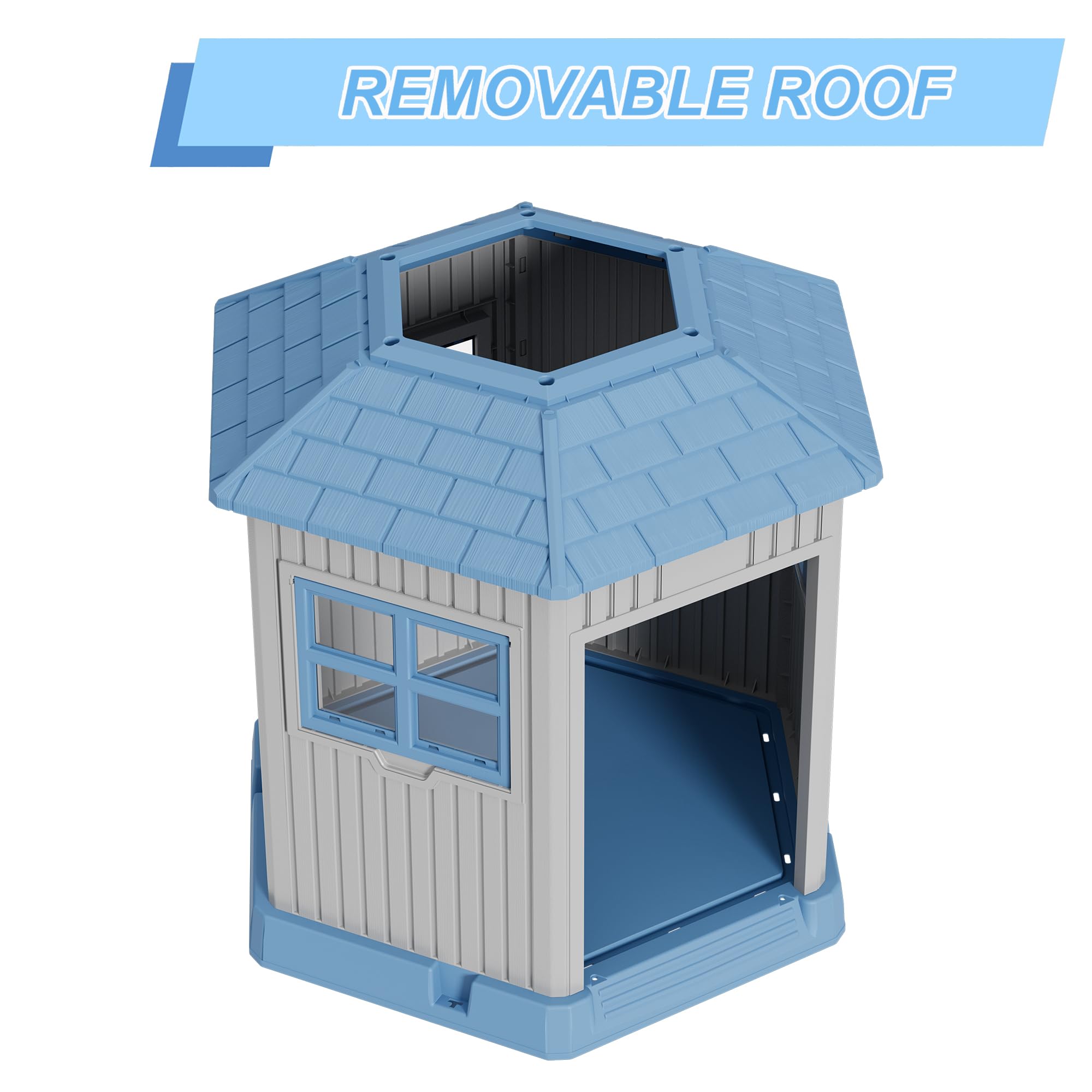 Durable Dog House Indoor Outdoor for Small Medium Dogs, Weatherproof Puppy Shelter with Elevated Floor & Air Vents, Easy Clean a