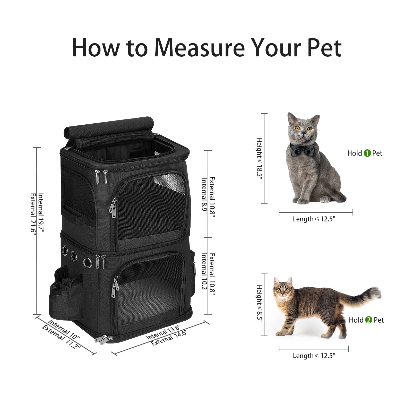 Hovono Double-Compartment Pet Carrier Backpack For Small Cats And Dogs, Cat Travel Carrier For 2 Cats, Perfect For Traveling/Hiking/Camping, Black