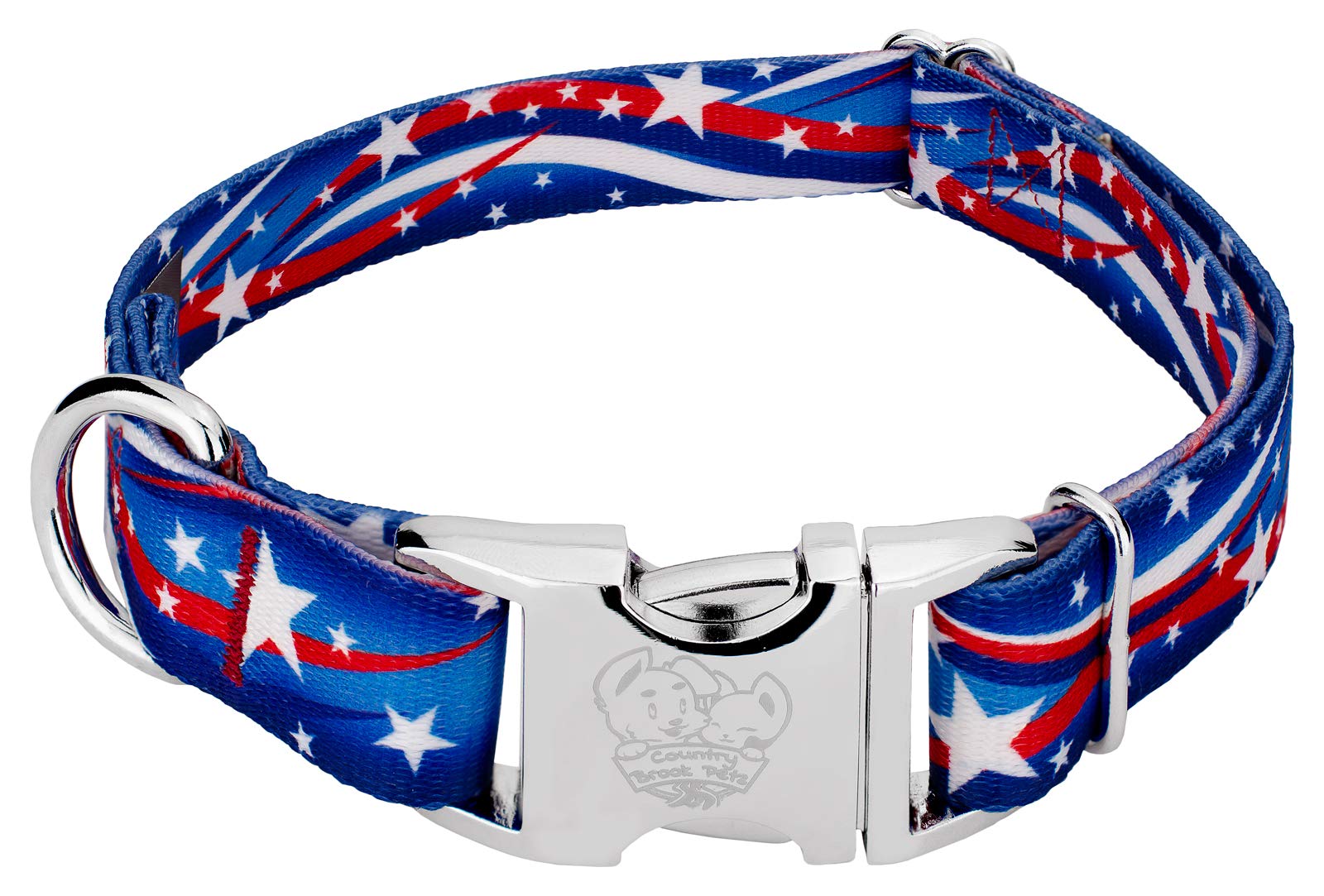 Country Brook Petz - Premium Star Spangled Dog Collar - Americana Collection Featuring Patriotic Designs (5/8 Inch, Small)