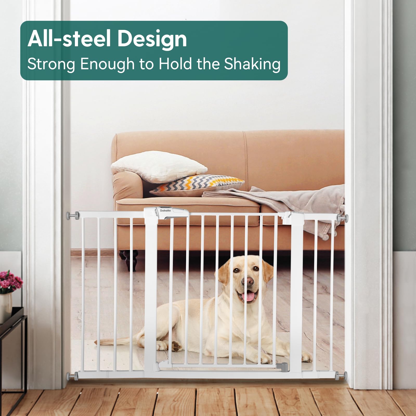 Babelio Metal Baby Gate, 29-48?Auto Close Easy Install Pet Gate, Extra Wide Walk Thru Child Safety Gate, Pressure Mounted Dog Gate For Doorways & Stairs, With Y Spindle Rods, White
