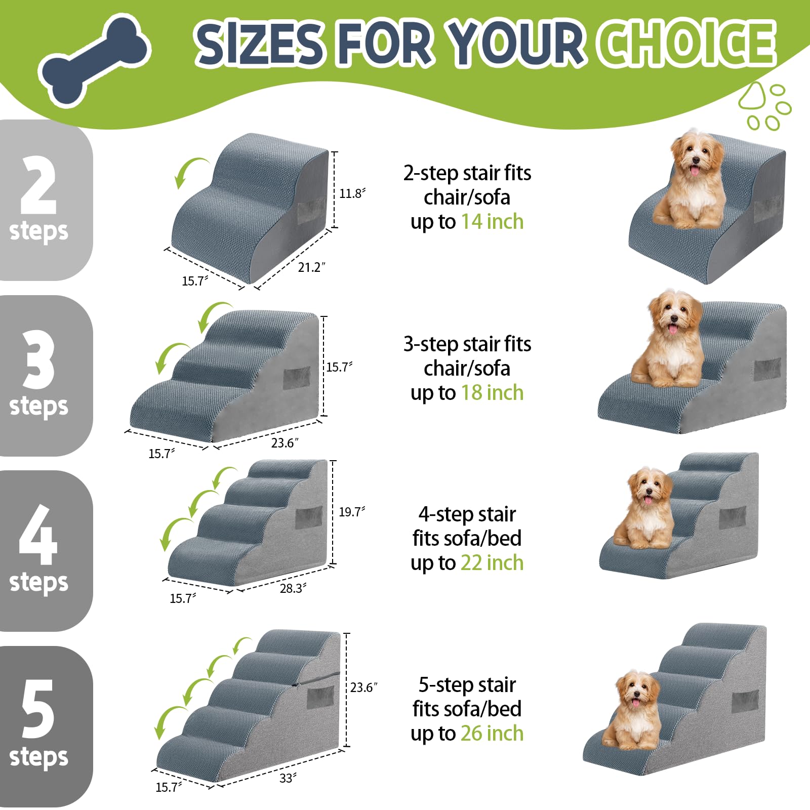 Dog Stairs For High Beds, 3-Step Dog Stairs & Steps 15.8'' H For Small Dogs Cats Pet To Get On 16-20 Inches Tall Couch/Chair/Bed