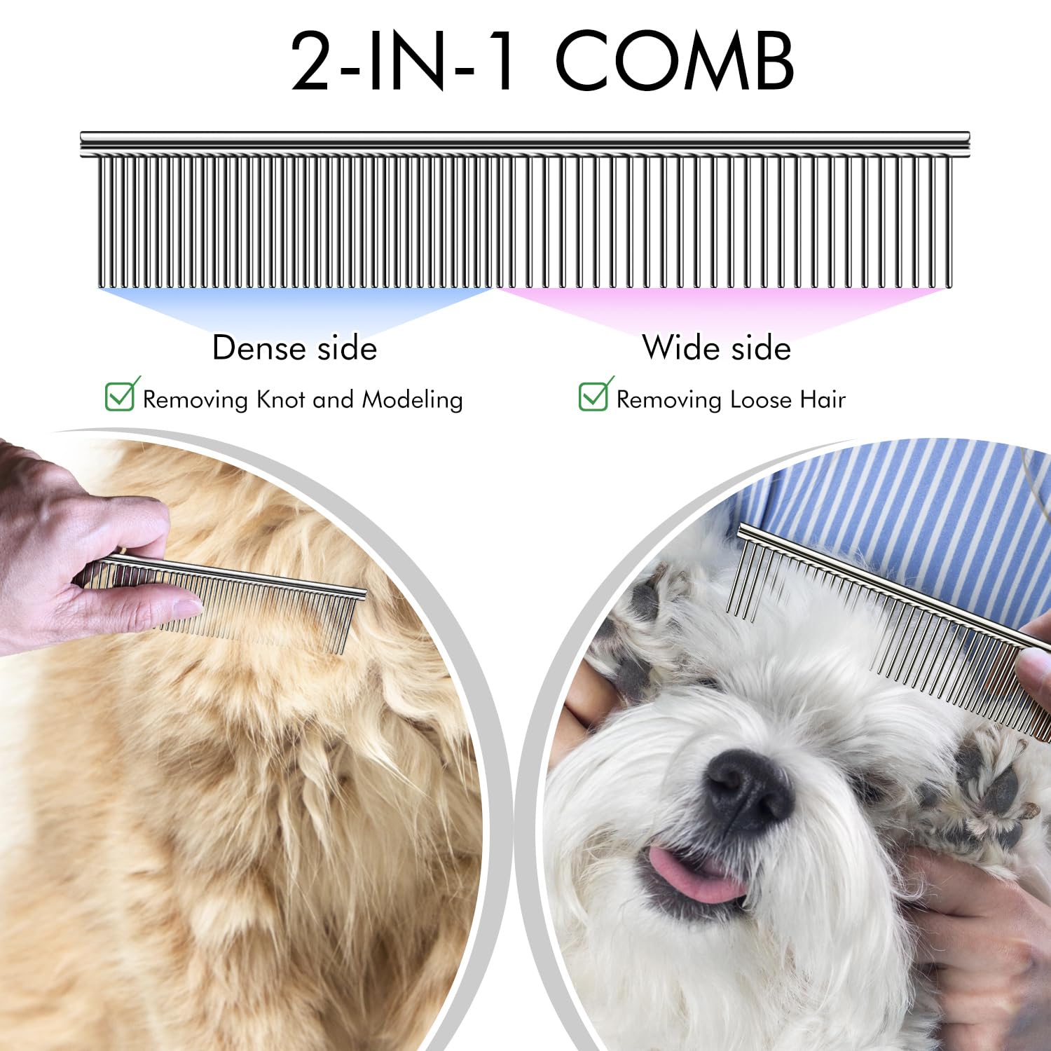 Onecut Pet Grooming Brush And Metal Comb Combo, Pet Grooming Rake And Brushes For Small, Medium & Large Dogs Double Sided Deshed