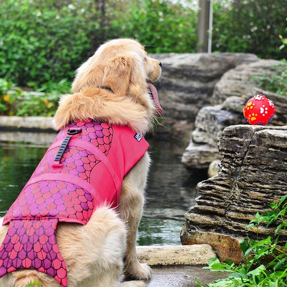 Haocoo Dog Life Jacket Vest Saver Safety Swimsuit Preserver With Reflective Stripes/Adjustable Belt Dogs (Mermaid,Xxl)