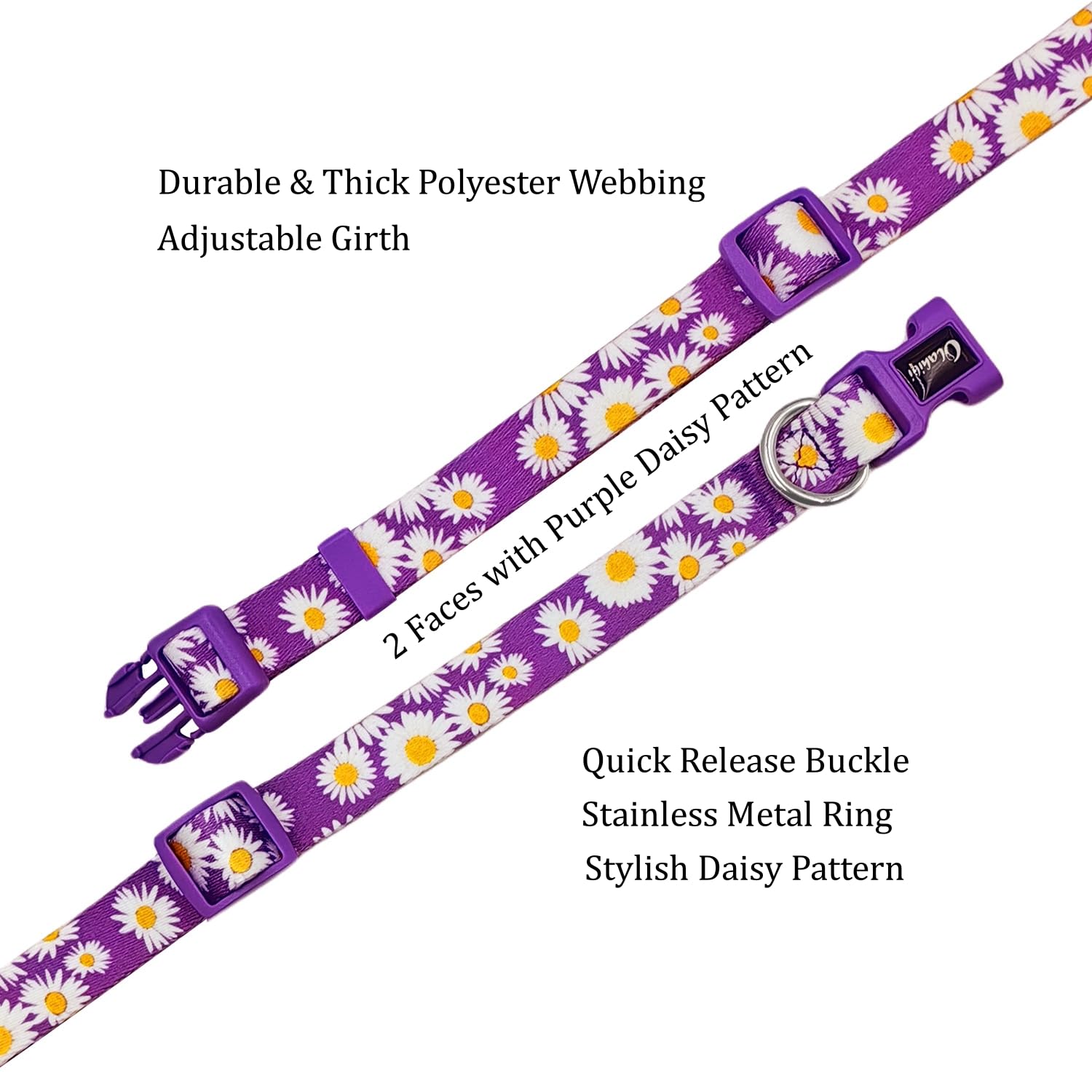 Olahibi Dog Collar And Leash Set, Cute Daisy Pattern, Polyester Material, 5Ft Leash, For Small Dogs.(Small,Purple Daisy)