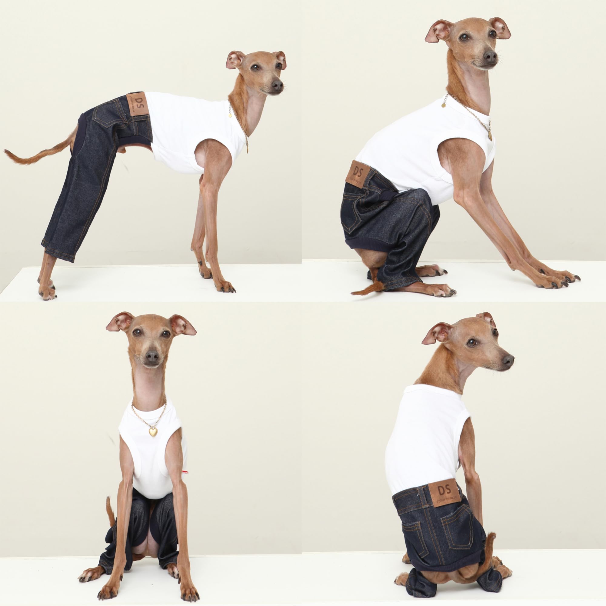 D Doggy Star Italian Greyhound Clothes Sleeveless Jeans Onesie Outfit Whippet For Dog Coat (3Xl,Blue Jean)