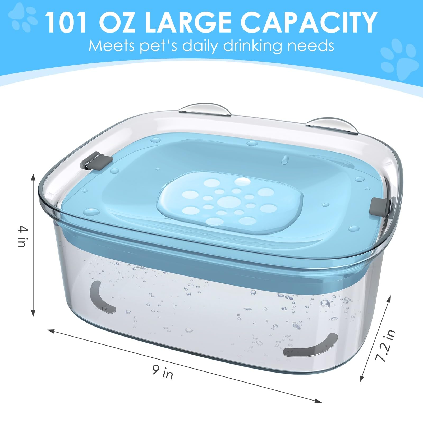 AONKEY 3L Spill Proof Dog Water Bowl, Dripless Slow Drinking, Sky Blue, Model DWB24-806032