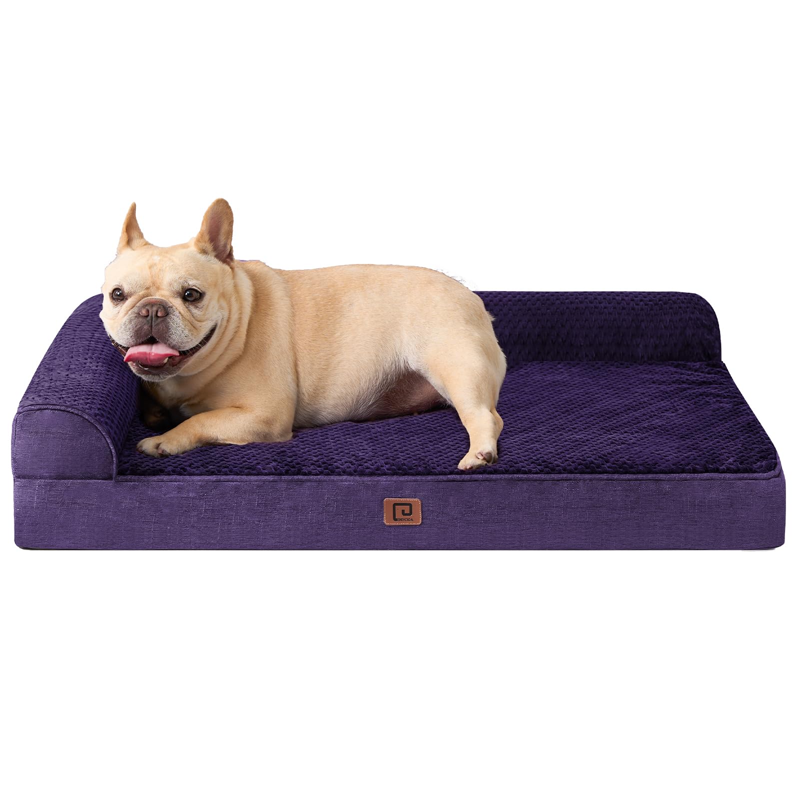 Eheyciga Memory Foam Dog Beds For Medium Dogs, Orthopedic Medium Dog Beds, Waterproof Egg Crate Dog Couch Bed With Washable Removable Cover And Non-Slip Bottom, L Shaped Dog Bed, Purple
