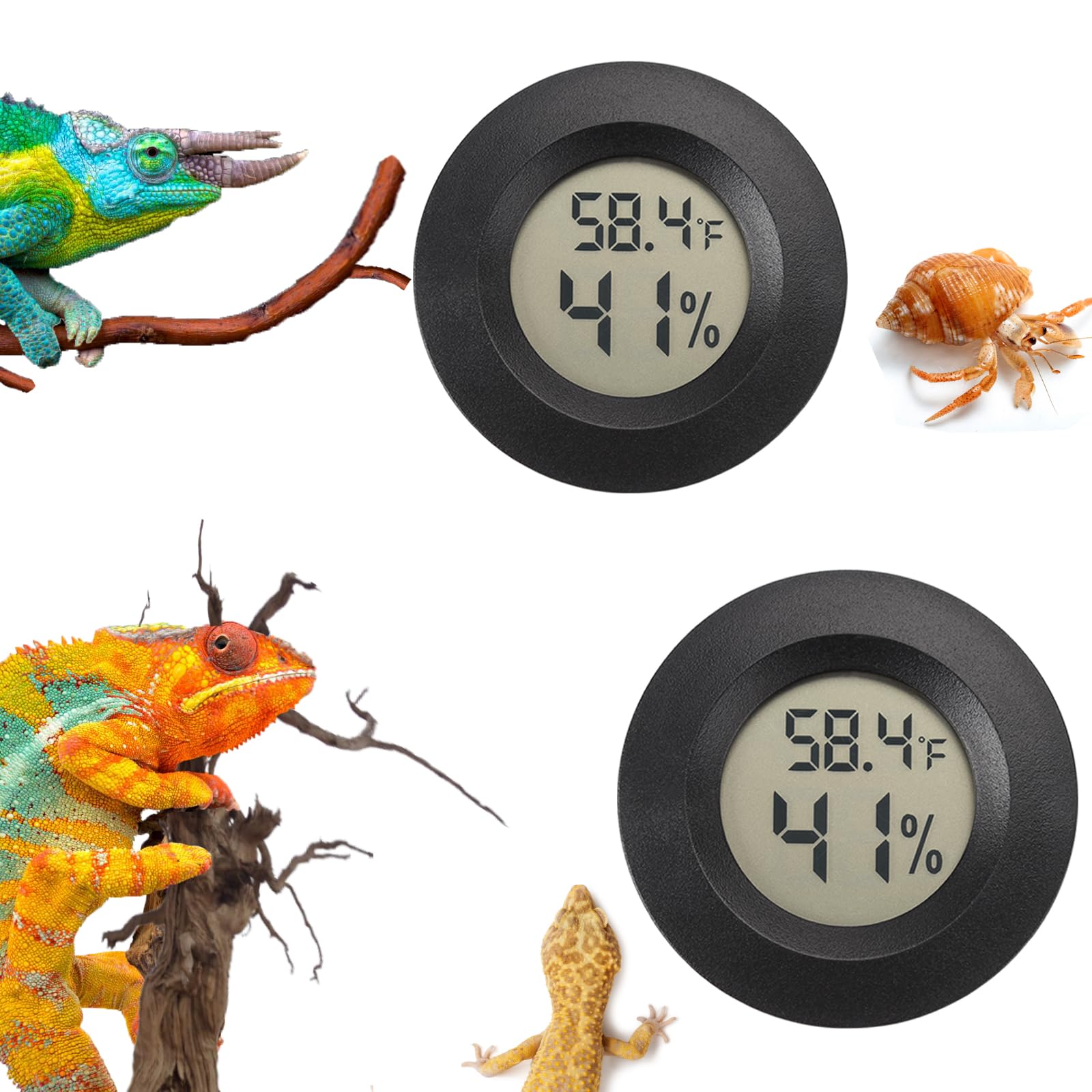 Reptile Thermometer And Humidity Gauge Digtal Terrarium Thermometer Circular Bearded Dragon Cage Accessories Reptile Temp And Hu