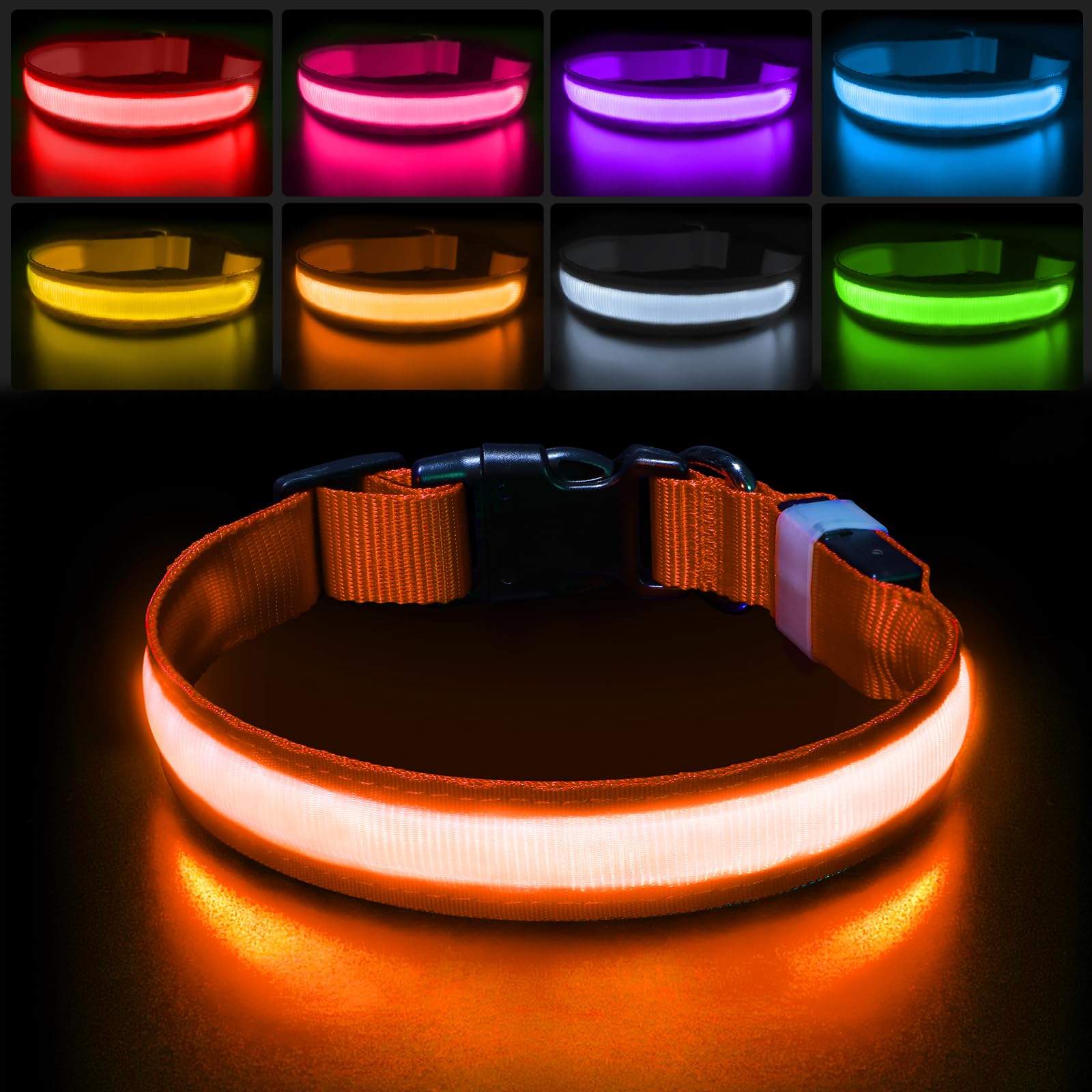 Pceotllar Light Up Dog Collar For Night Walking - Led Dog Collar Light Rechargeable Color Changing, Glow In The Dark Dog Collars Waterproof Glowing Dog Collars For Large Small Medium Dogs