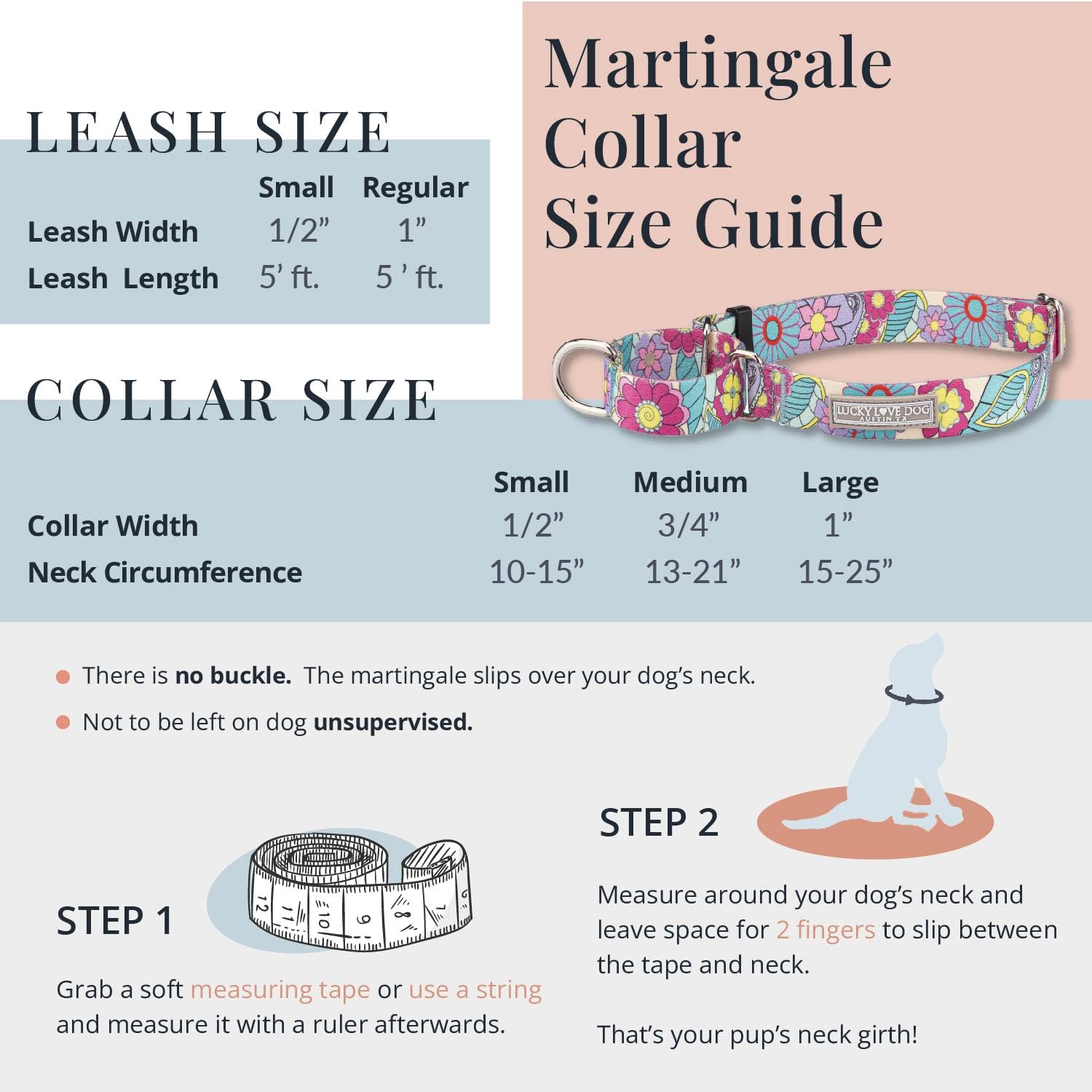 Lucky Love Dog Martingale Collar And Leash Set, Premium No Slip Martingale Collar For Medium Boy Dogs, Great For Whippets, Greyh
