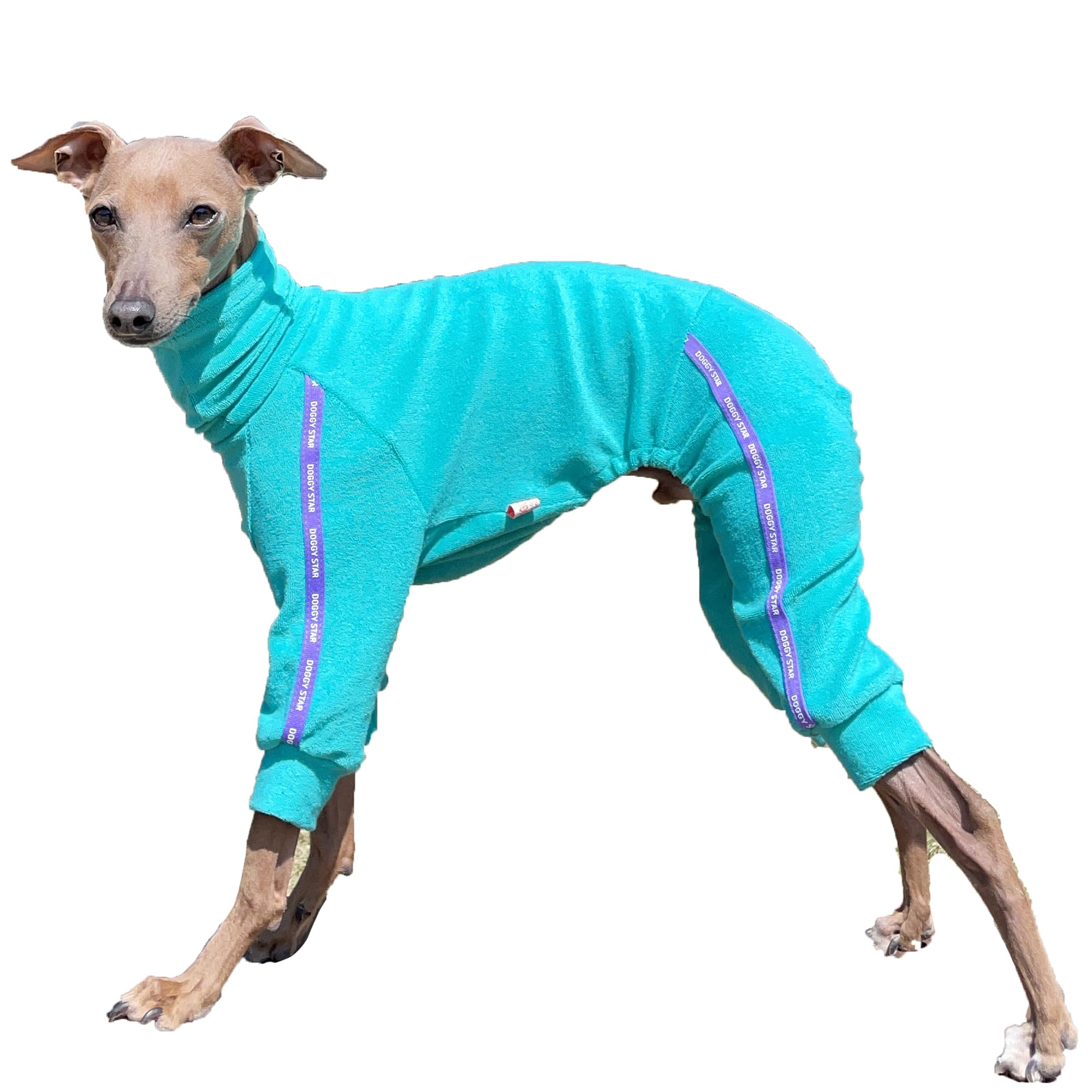 D Doggy Star Italian Greyhound Clothes Stretchy Towel Sports Onesie Outfit Whippet For Dog Coat (L,Twl Turquoise)