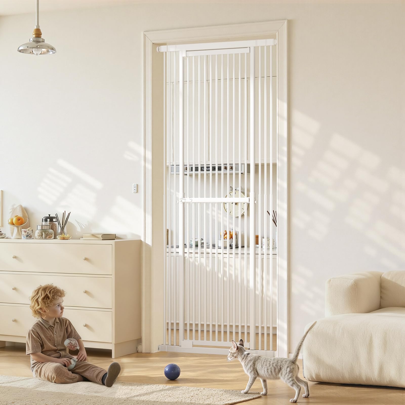 Gardner Pet 51-87 Extra Tall Cat Gate for Doorway, Wide Adjustable 27.56-37 Baby Gate Included 4 Extension Kits, Pressure Mounte