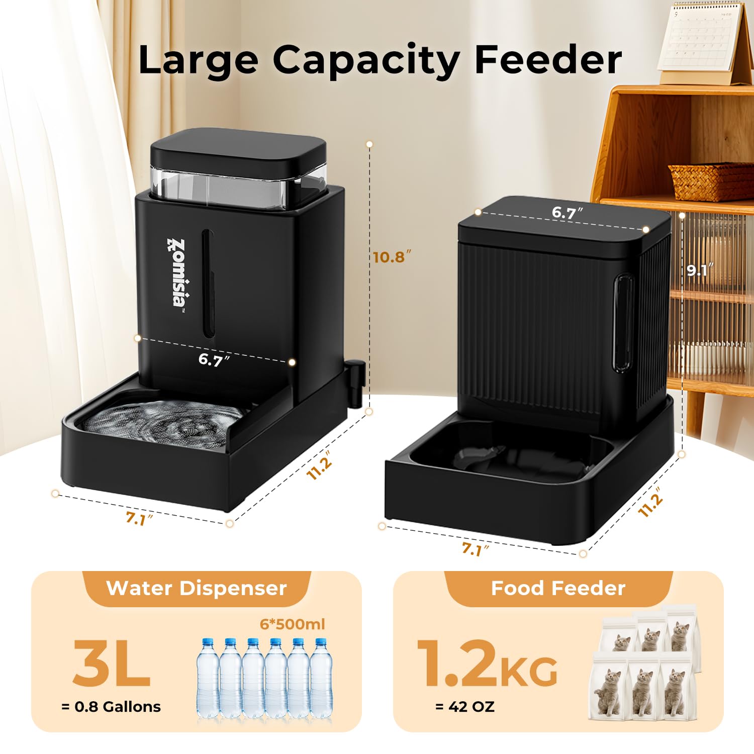 ZOMISIA Gravity Cat Feeder and Water Dispenser, 2 in 1 Cat Self Feeder with 180 Degree Rotatable, 2 Pack Automatic Feeding Large