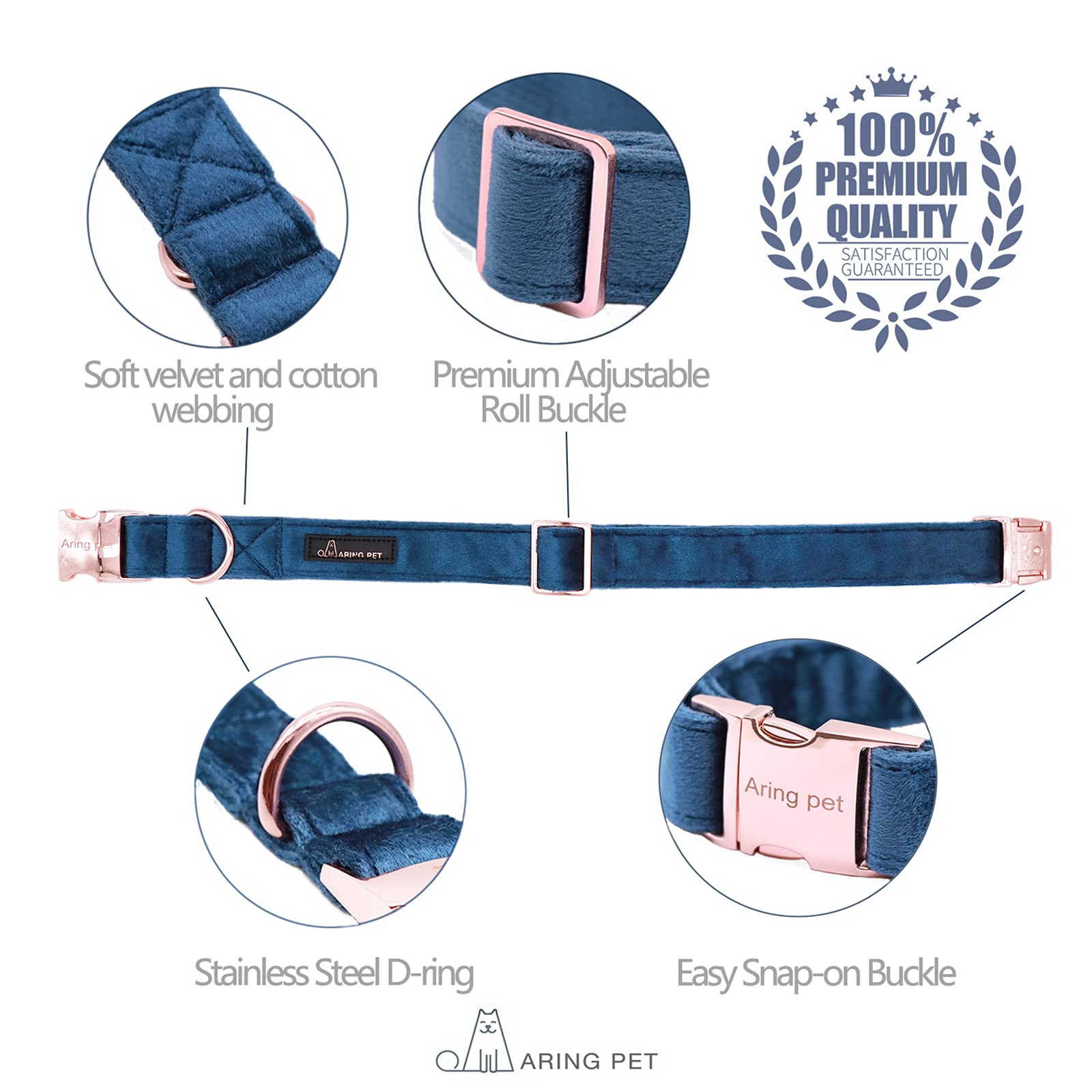 Aring Pet Bowtie Dog Collar-Velvet Dog Collars With Removable Bowtie, Cute & Comfortable Dog Collar.