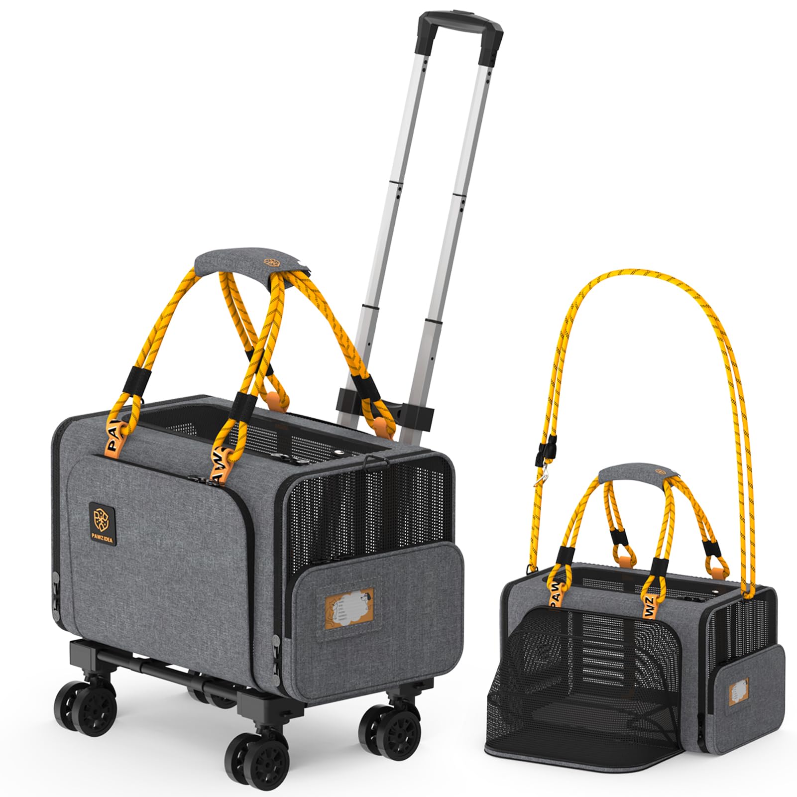 Pawzidea Expandable Pet Carrier With Wheels, 18X11X11 Tsa Airline Approved Cat Carrier W/Id Card For 2 Cats, Small Dog Carrier C
