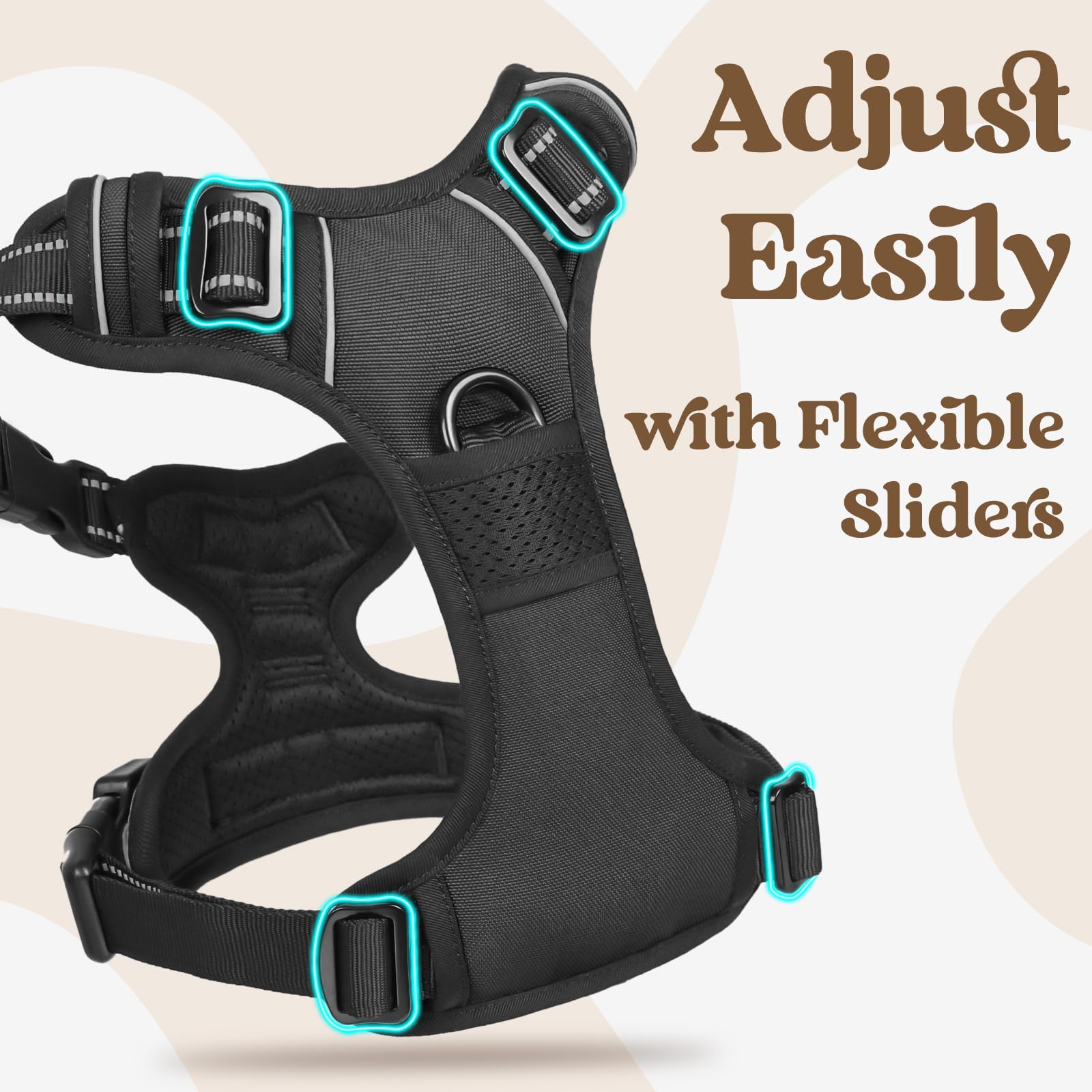 Rabbitgoo Dog Harness Small Sized, No Pull Pet Harness With 3 Buckles, Adjustable Soft Padded Pooch Vest With Instant Control Handle, Easy Walking Reflective Pet Vest For Small Dogs, Black, S
