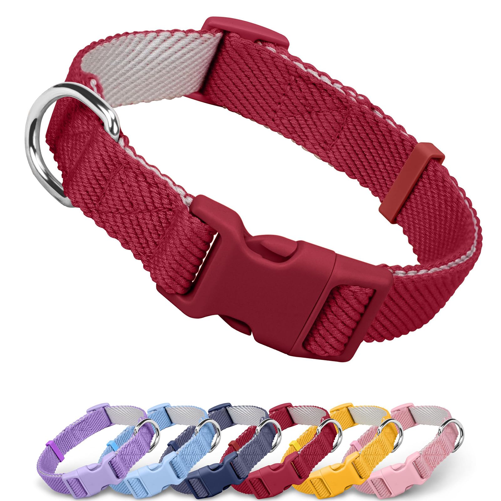 Dynmeow Soft And Breathable Cotton Dog Collar, Durable Adjustable Heavy-Duty Pet Collar With Quick-Release Buckle, Lightweight F