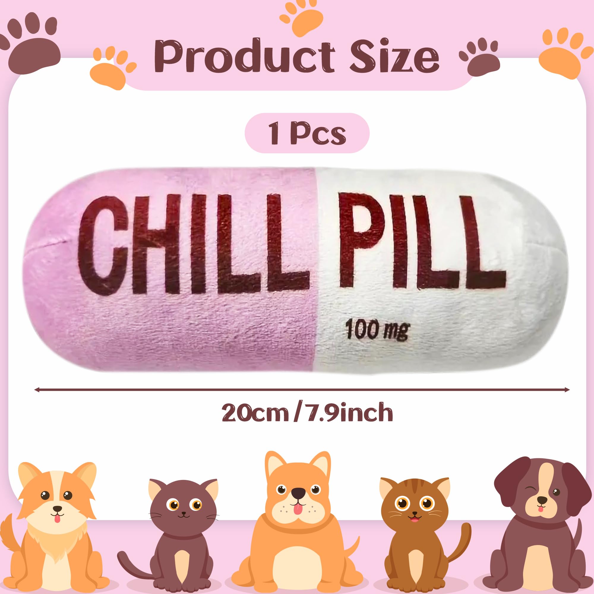 Cuweipeng Funny Dog Squeaky Toy - Pink Chill Pill Capsule Shaped Teething Squeak Plush Pet Toy Bite Kick Indoor Interactive Trai