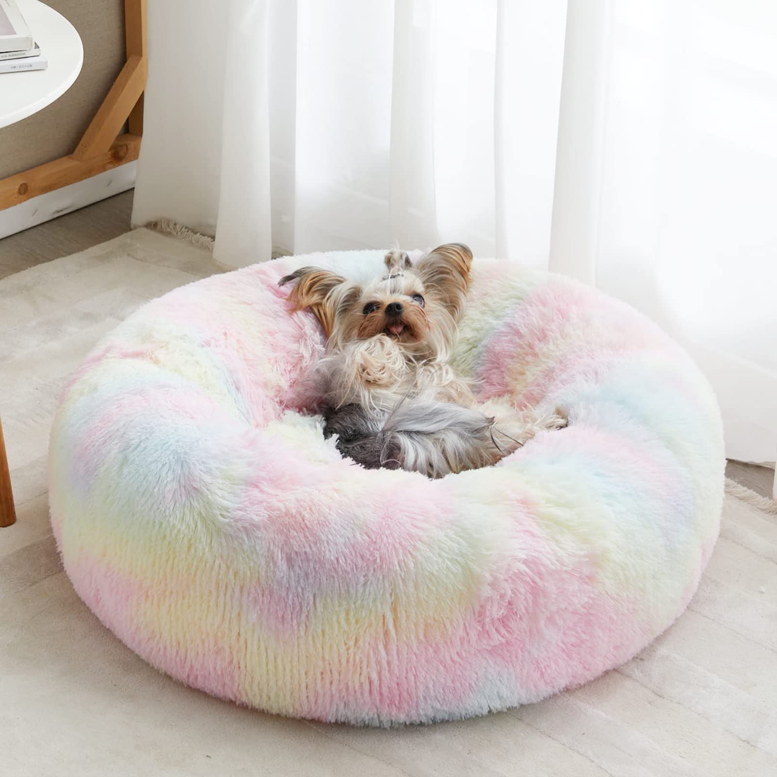 Wnpethome Calming Dog Bed Cat Bed Donut, Faux Fur Pet Bed Self-Warming Donut Cuddler, Comfortable Round Plush Dog Beds (30 X 30 