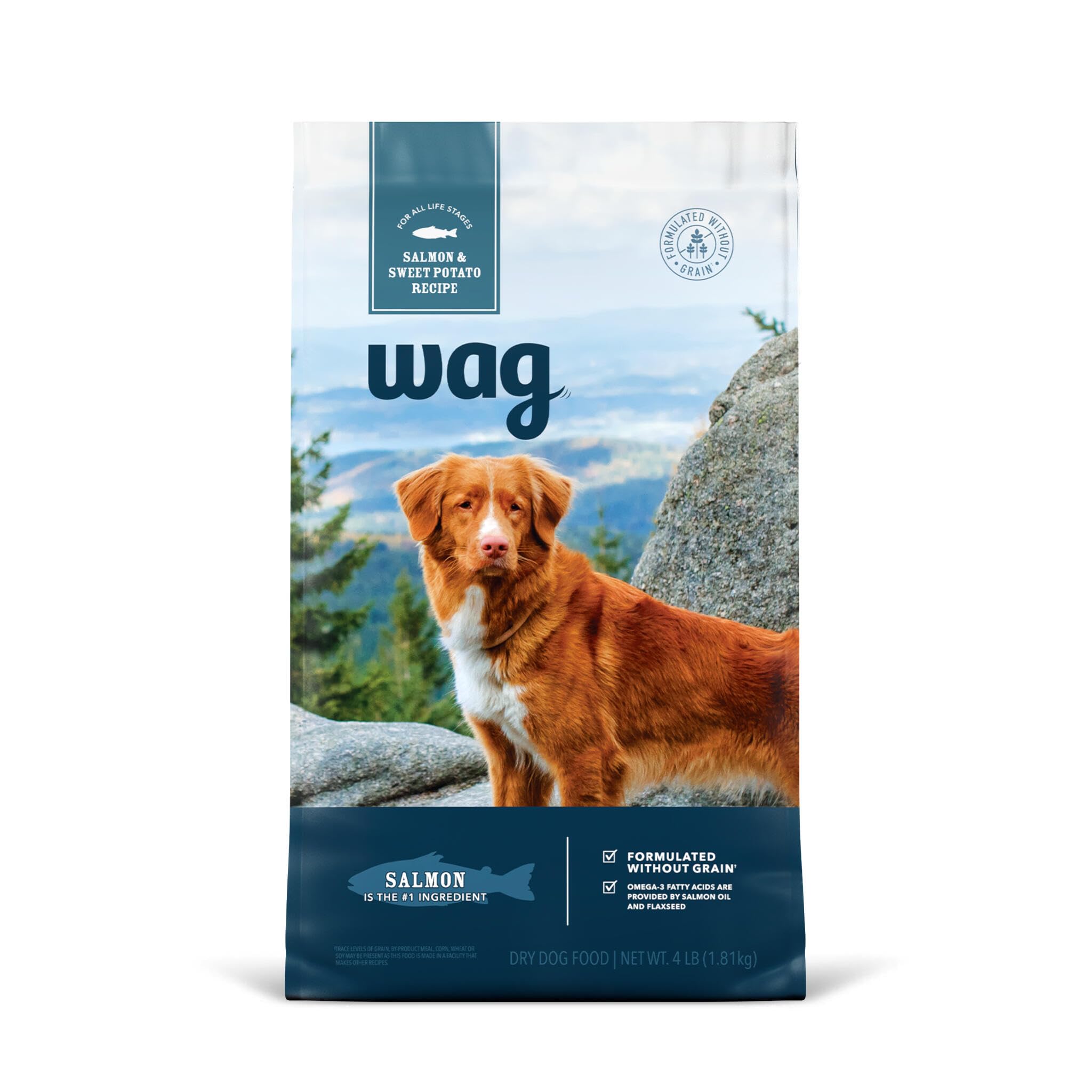 Amazon Brand  Wag Dry Dog Food Salmon & Sweet Potato, Grain Free 4 lb Bag