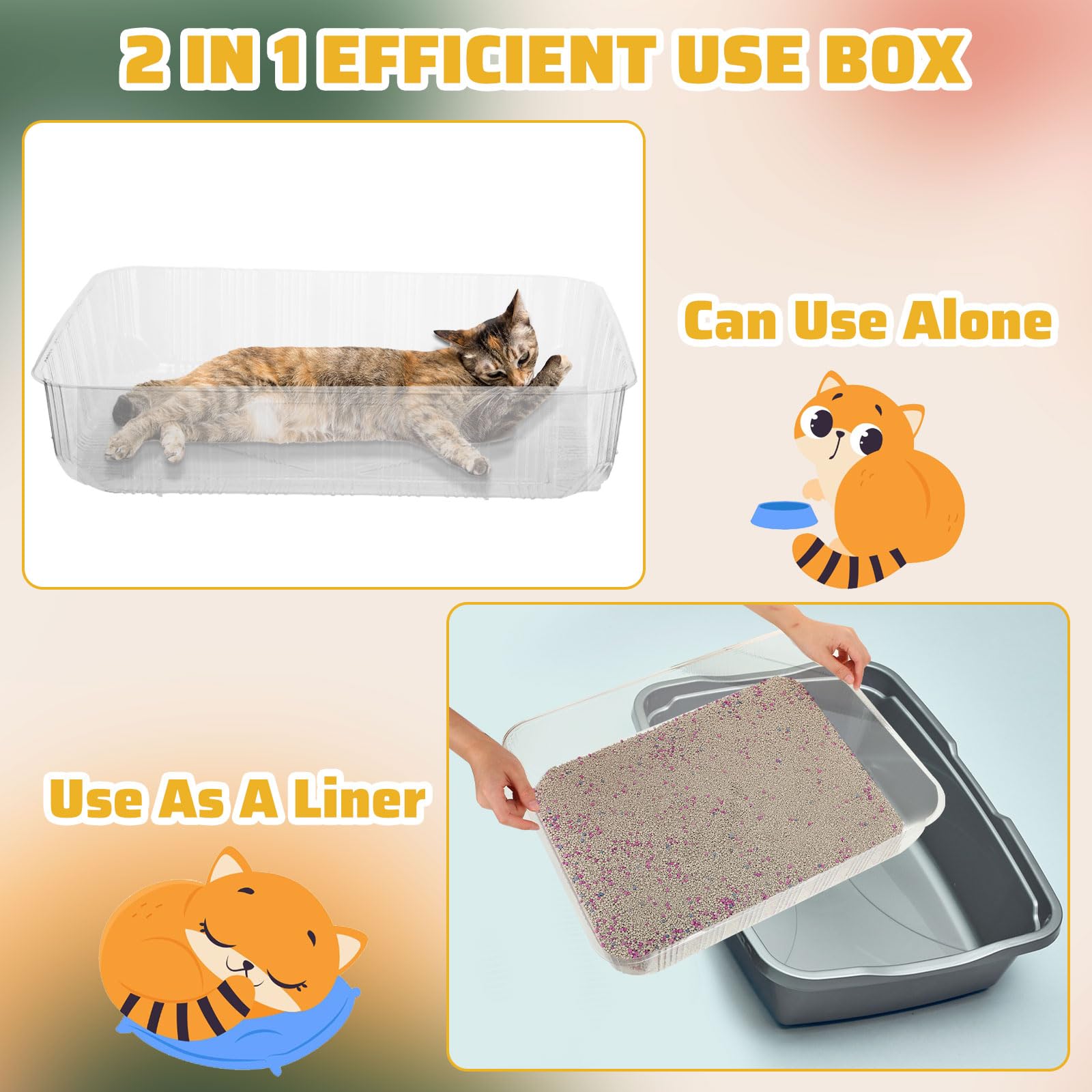 Zubebe Disposable Cat Litter Box - 50 Pack, Large Plastic Trays, 19.69"x15.75"x3.94", Clear, Portable for Indoor Home Travel