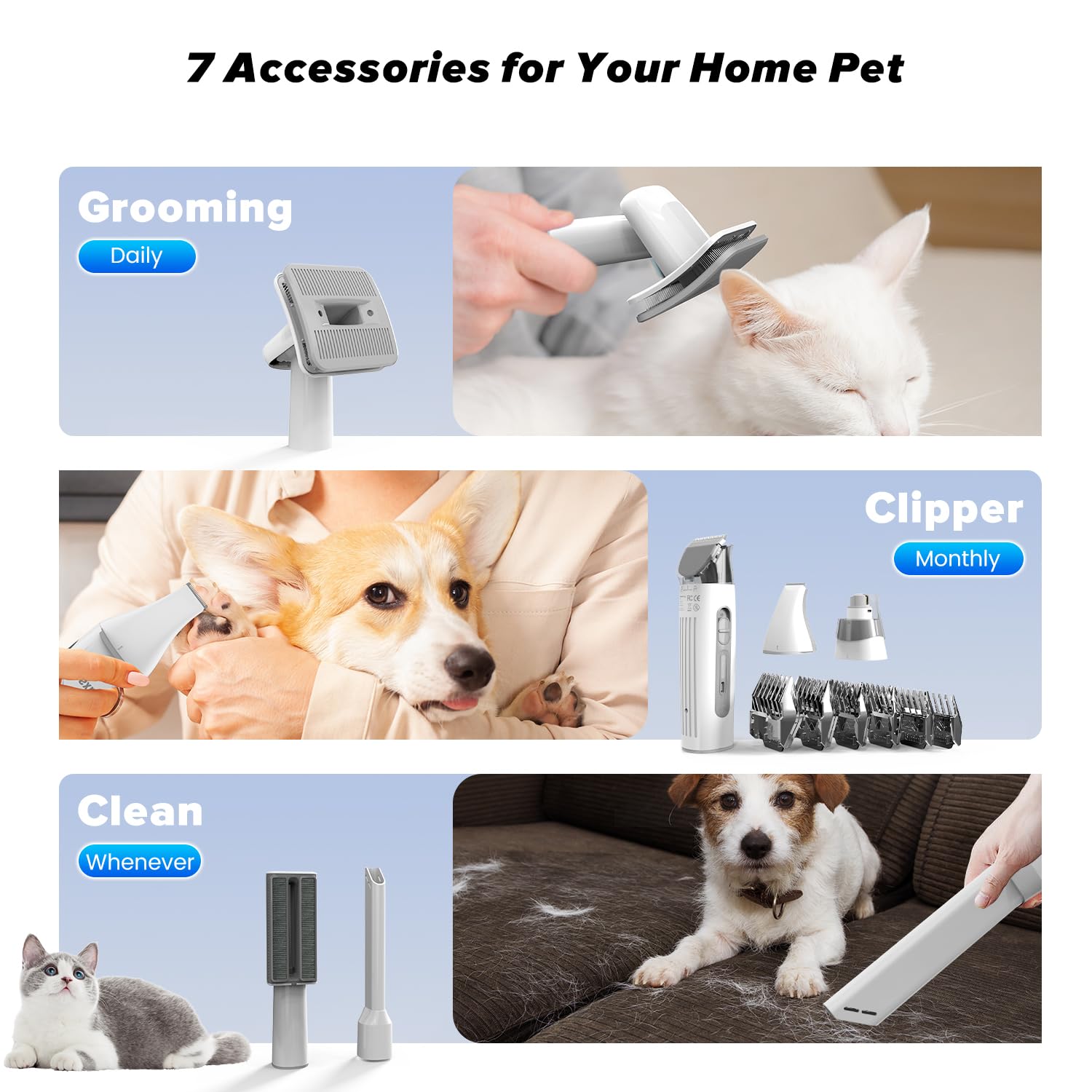 Duxano Dog Grooming Kit, Multi-Functional Hair Trimmer & Vacuum, 15Kpa Powerful Suction, Stainless Steel, Low Noise, Adjustable