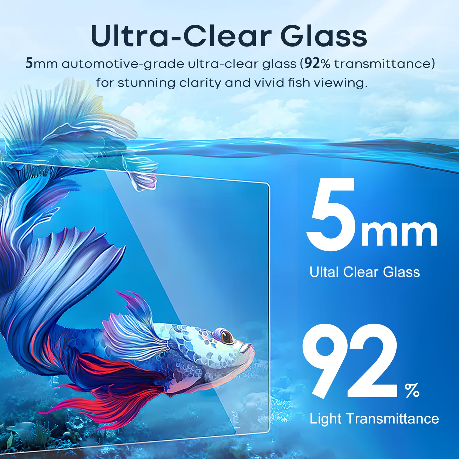 10 Gallon Glass Fish Tank, Aquarium Fish Bowl Cube for Betta Goldfish Snails Shrimp Aquatic Planting, Easy to Maintain Ultra Cle