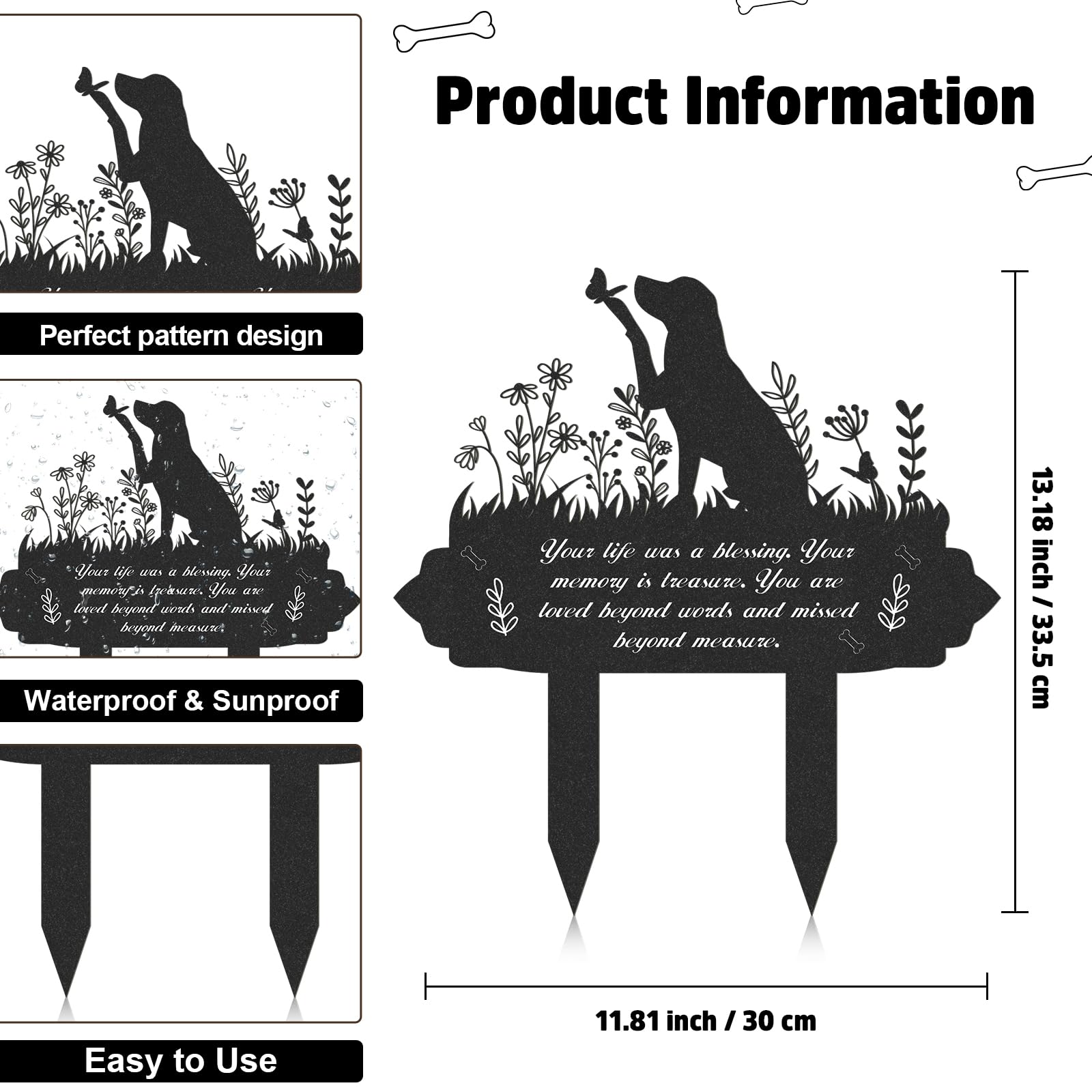 Rngmsi Memorial Pet Grave Markers, Metal Dog Markers Garden Grave Decorations For Cemetery, Waterproof Stakes Plaque Pets Headst