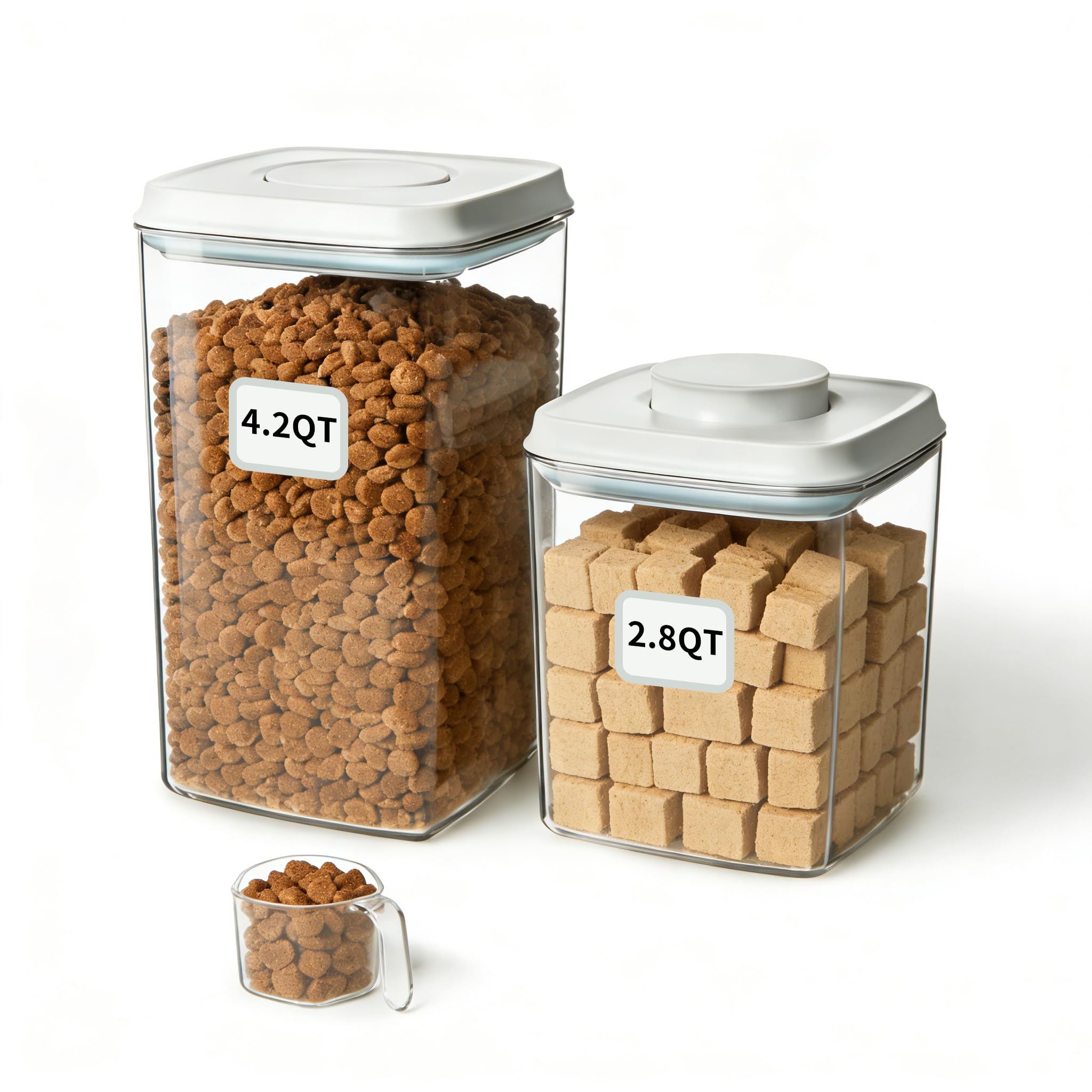 Ankou Dog Food Storage Containers Set, 4.2 QT with 130 ml Scoop & 2.8 QT, Airtight BPA-Free | Stackable Pop Lid Plastic Containe