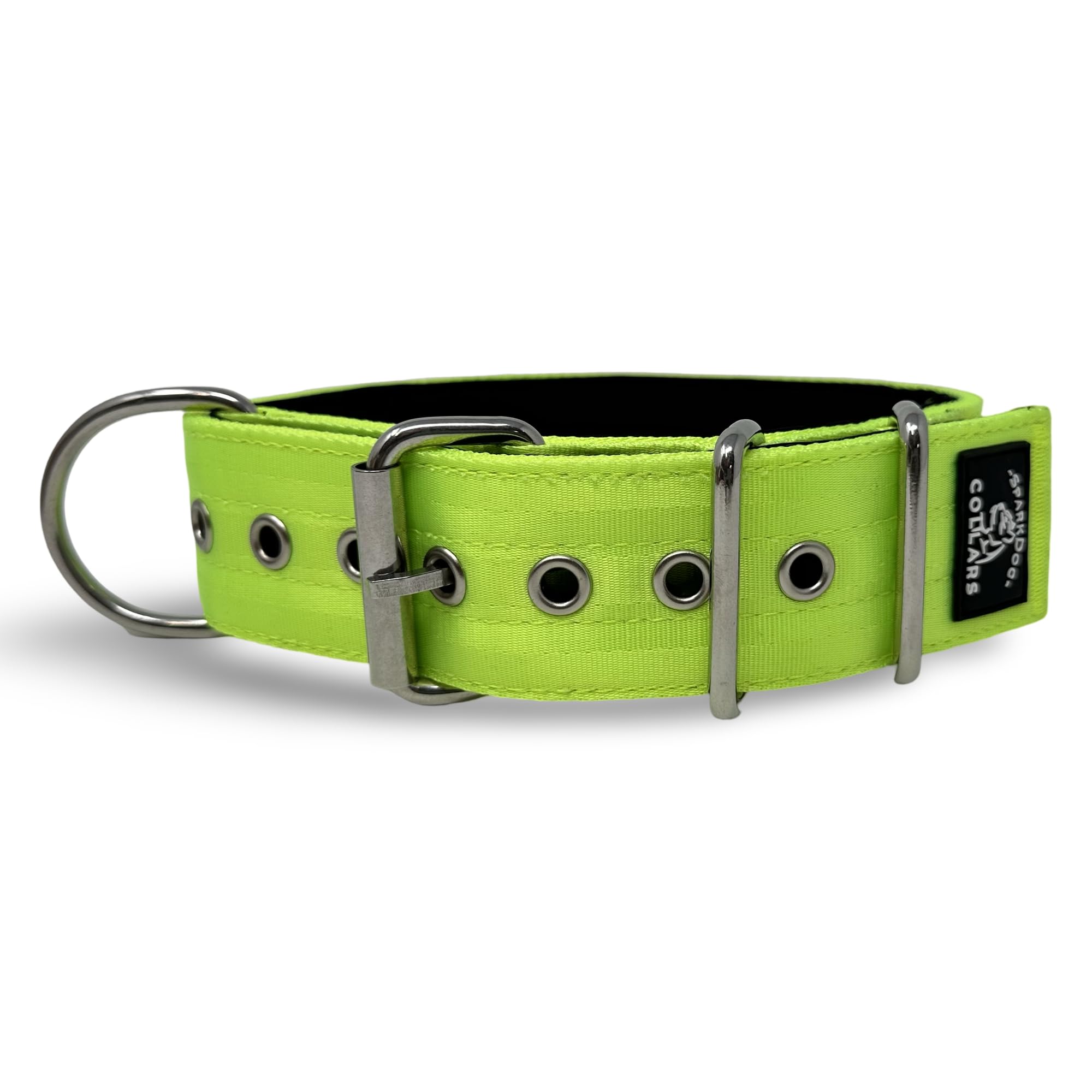 Sparkdog Collars Working Dog Collar - 2' 4Ply Padded Dog Collar Heavy Duty Stainless Steel Tactical Seatbelt Wide Buckle Collar