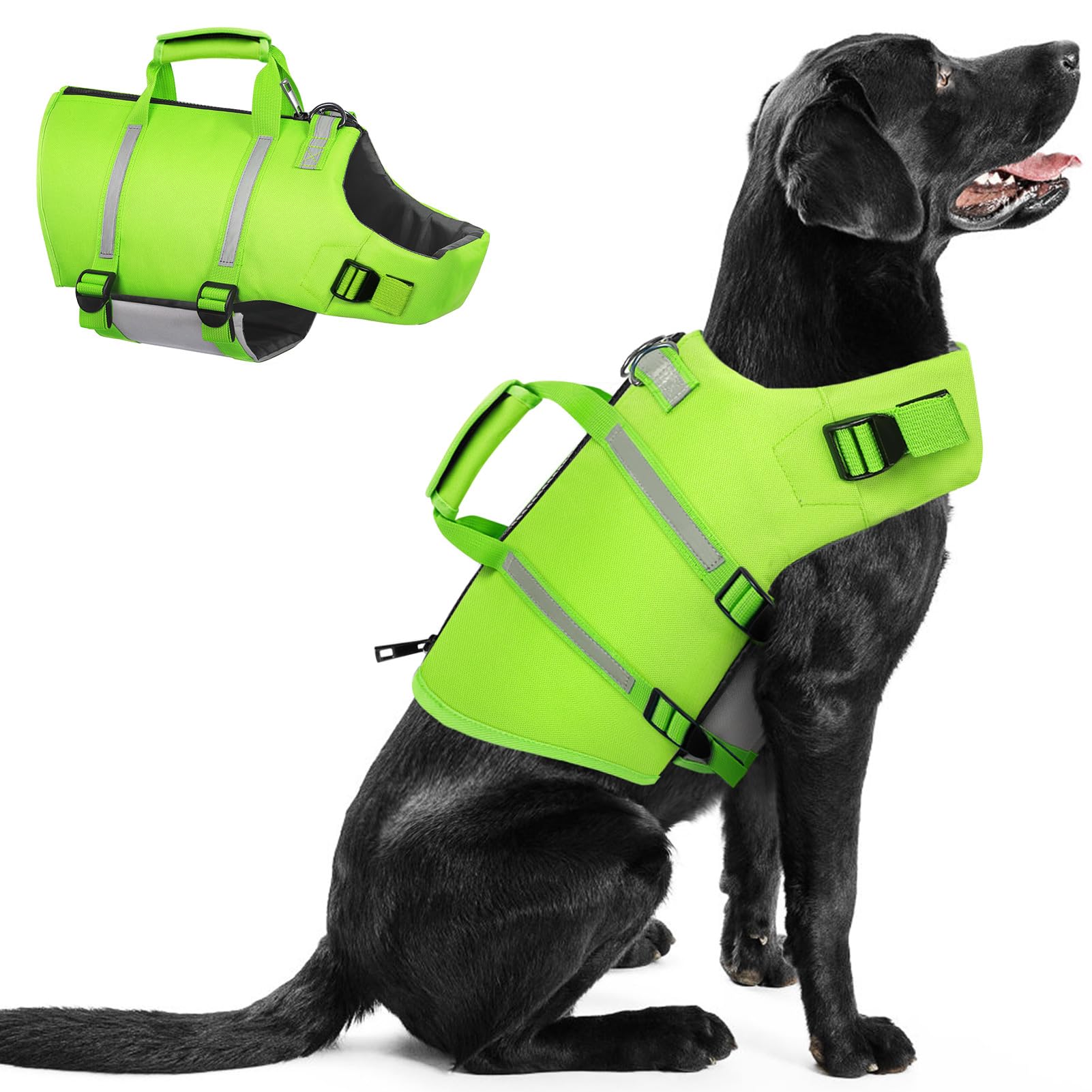 Queenmore Dog Life Jacket,Dog Life Vest For Swimming,Medium Dog Swim Vest,Lightweigth Adjustable Reflective Puppy Pet Float Life