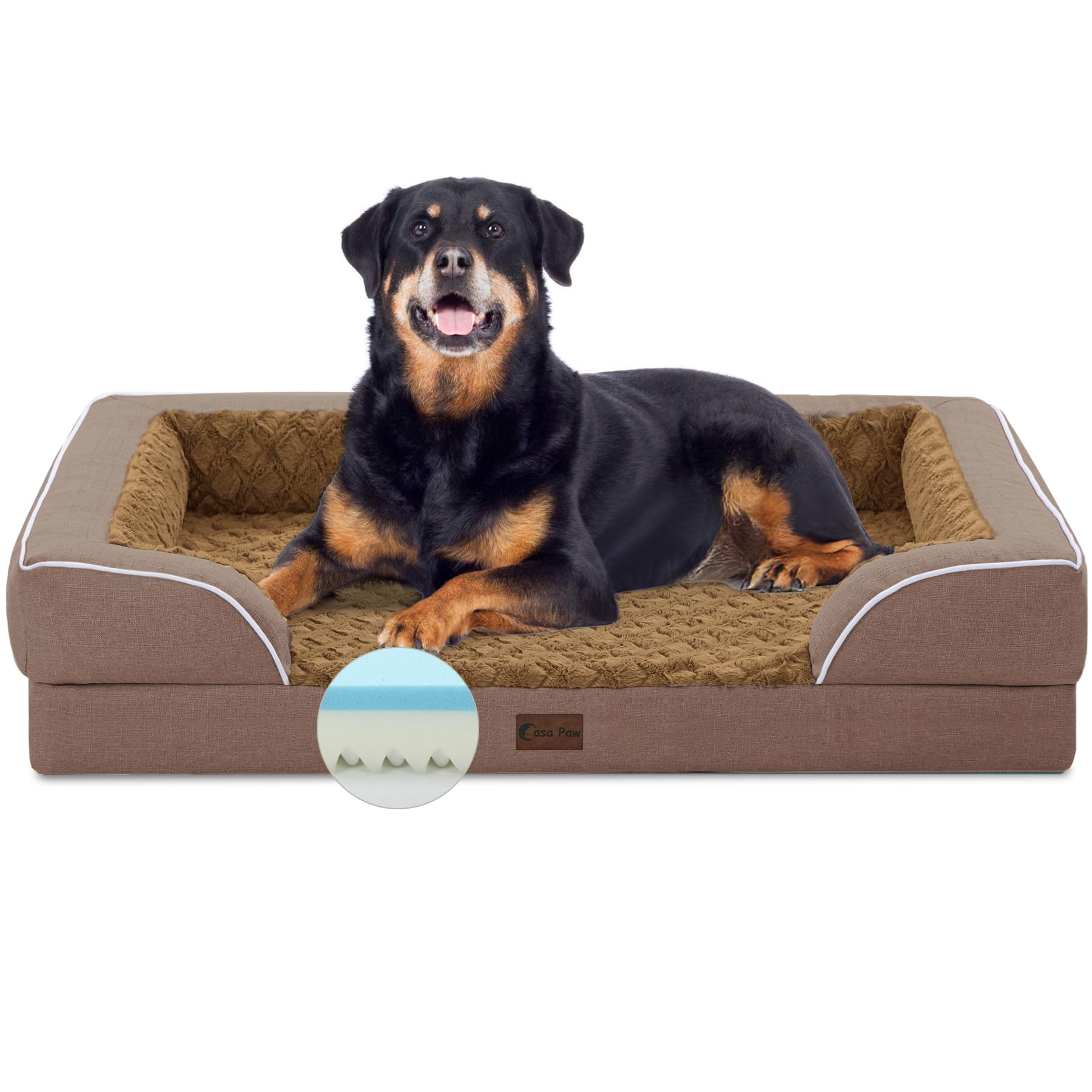Casa Paw Memory Foam Xl Dog Bed With Bolsters, Jumbo Breed Dog Couch Bed With Removable Washable Cover And Non-Slip Bottom (Jumb