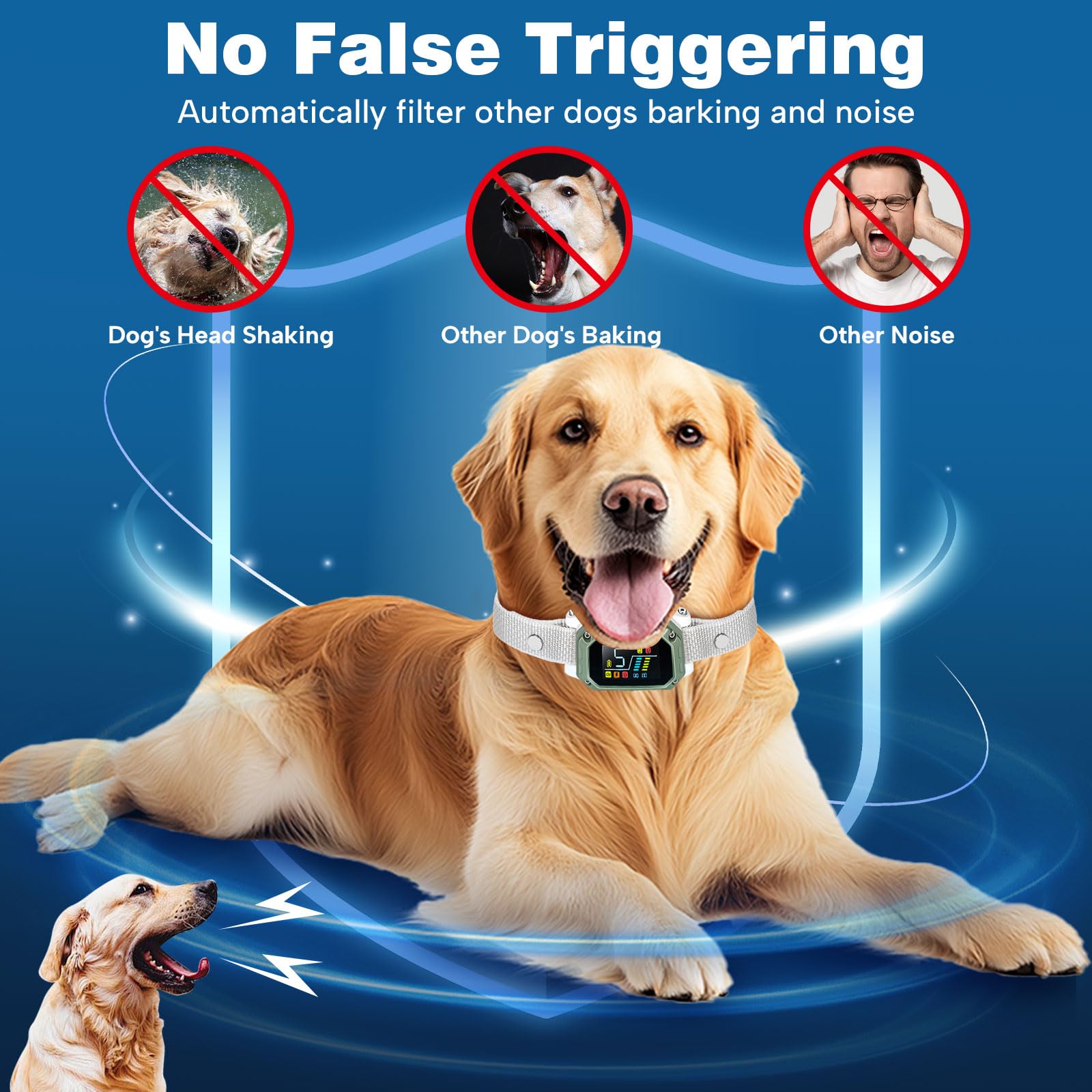 Dog Bark Collar For Large Medium Small Dogs, Rechargeable Smart Bark Collar, Anti Barking Training Collar With Adjustable Sensit