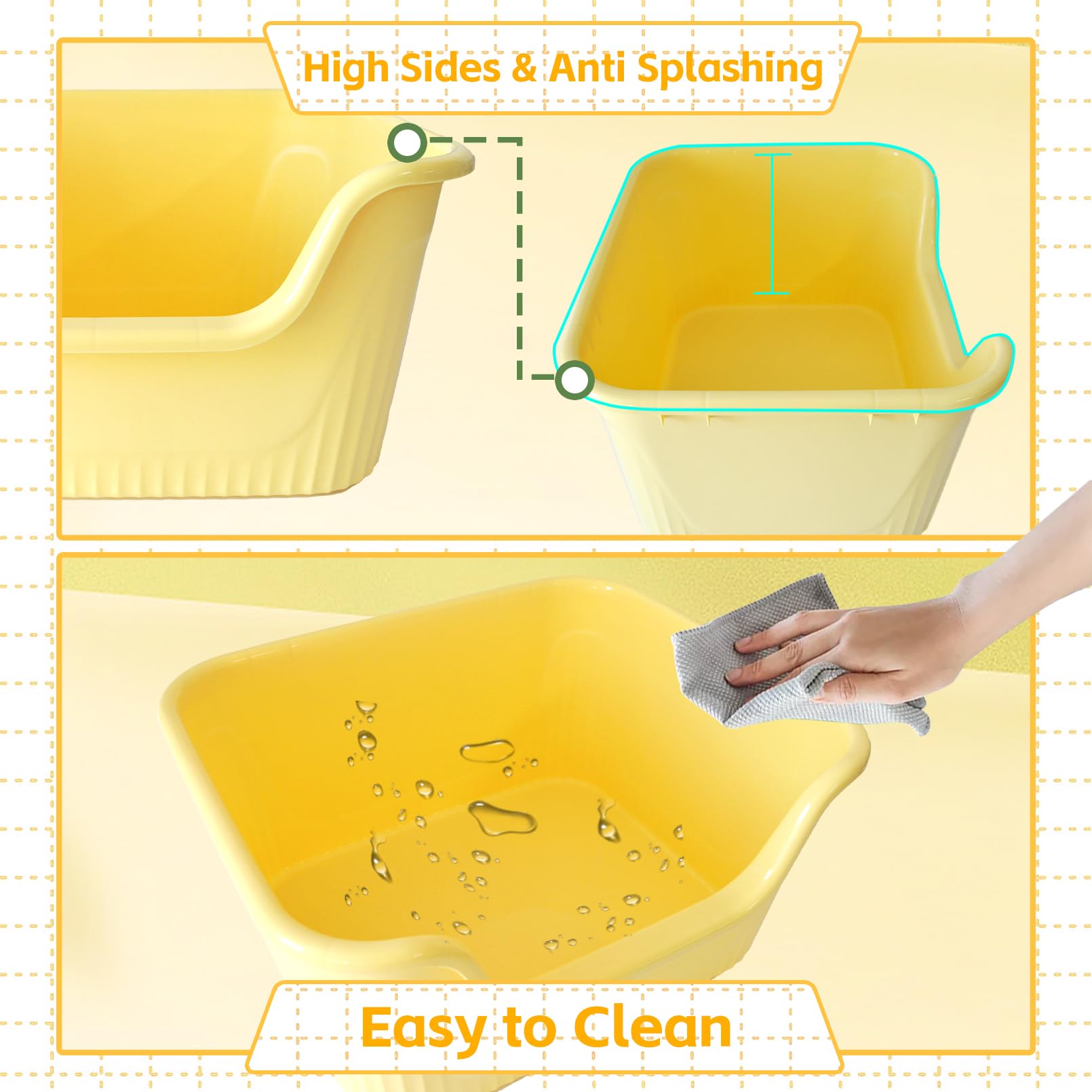 Muyg Jumbo Litter Box With High Side,21.45 X 16.14 X 10.43 Inches Extra Large Cat Litter Box Anti Splashing Non-Stick Low Entry