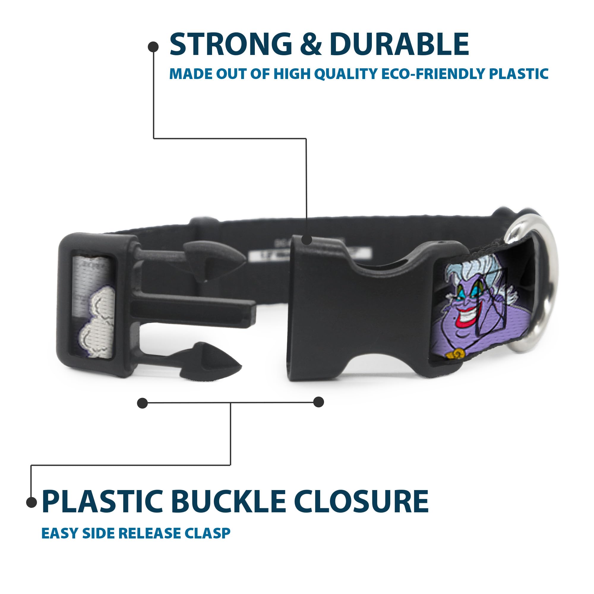 Buckle-Down Plastic Clip Collar - Villains Hexing Princess' Scenes Color/Black/White - 1.5' Wide - Fits 13-18' Neck - Small
