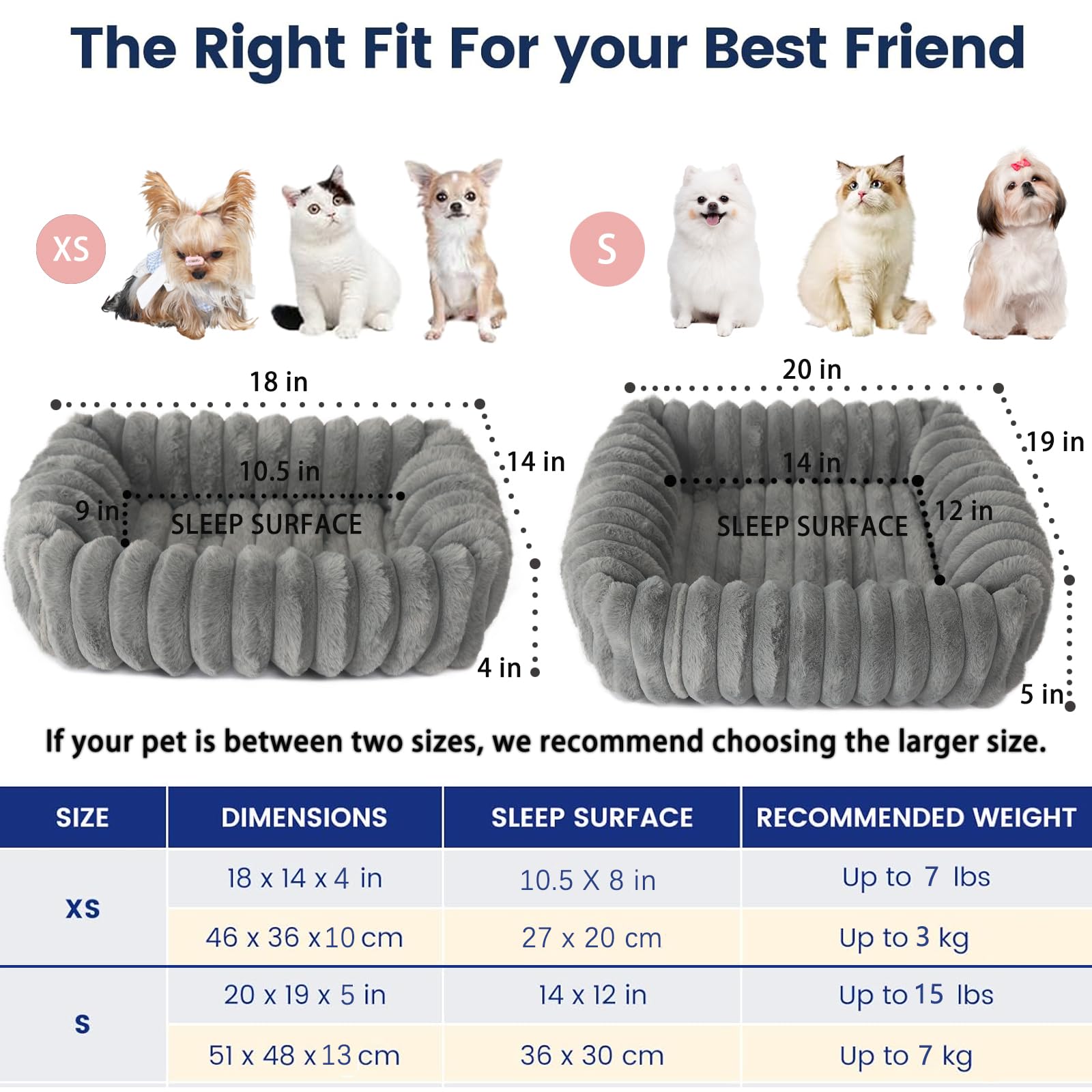 Rectangle Dog Bed For Small Dogs Washable Furry Puppy Beds,Orthopedic Soft Calming Warming Sleeping Cat Bed With Sides,Cozy Cord