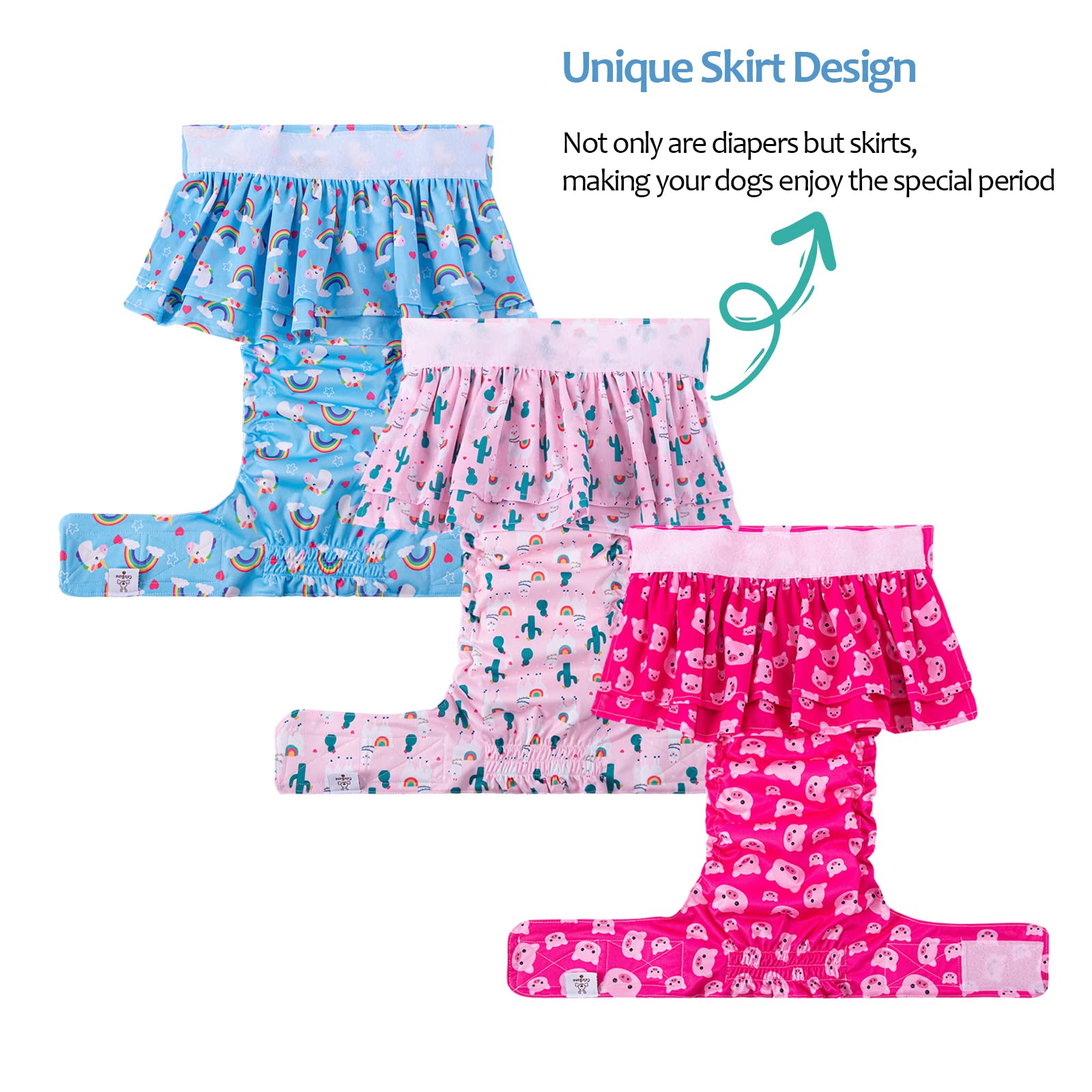 Cutebone Female Dog Diapers With Skirts 3 Pack Reusable Puppy Dresses Pants For Heat Cycle Period Qbd01L