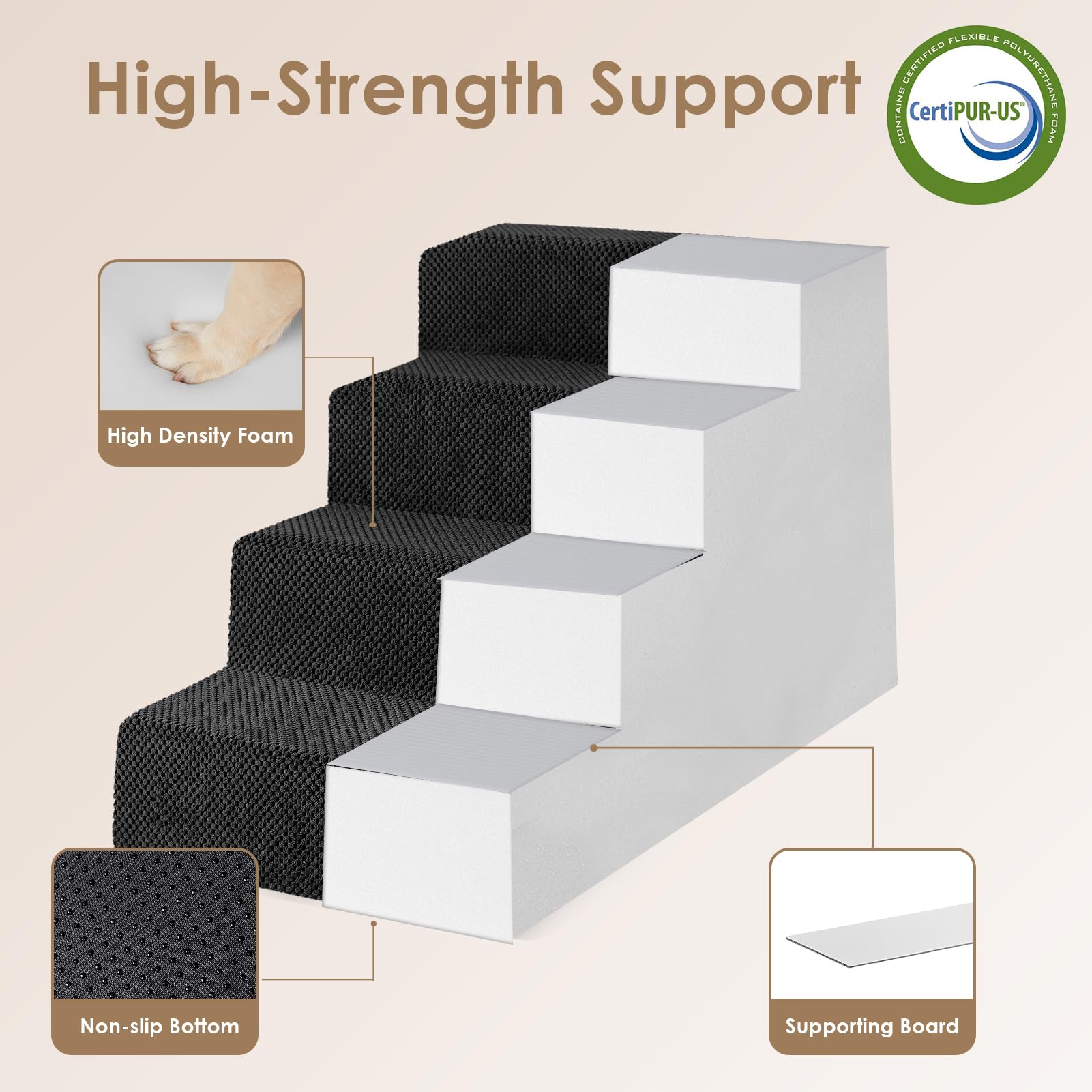 Eheyciga Dog Stairs For Bed 20”H, 4-Step Extra Wide Dog Steps For High Bed, Pet Steps For Small Dogs And Cats, Non-Slip Balanced Dog Indoor Ramp, Black