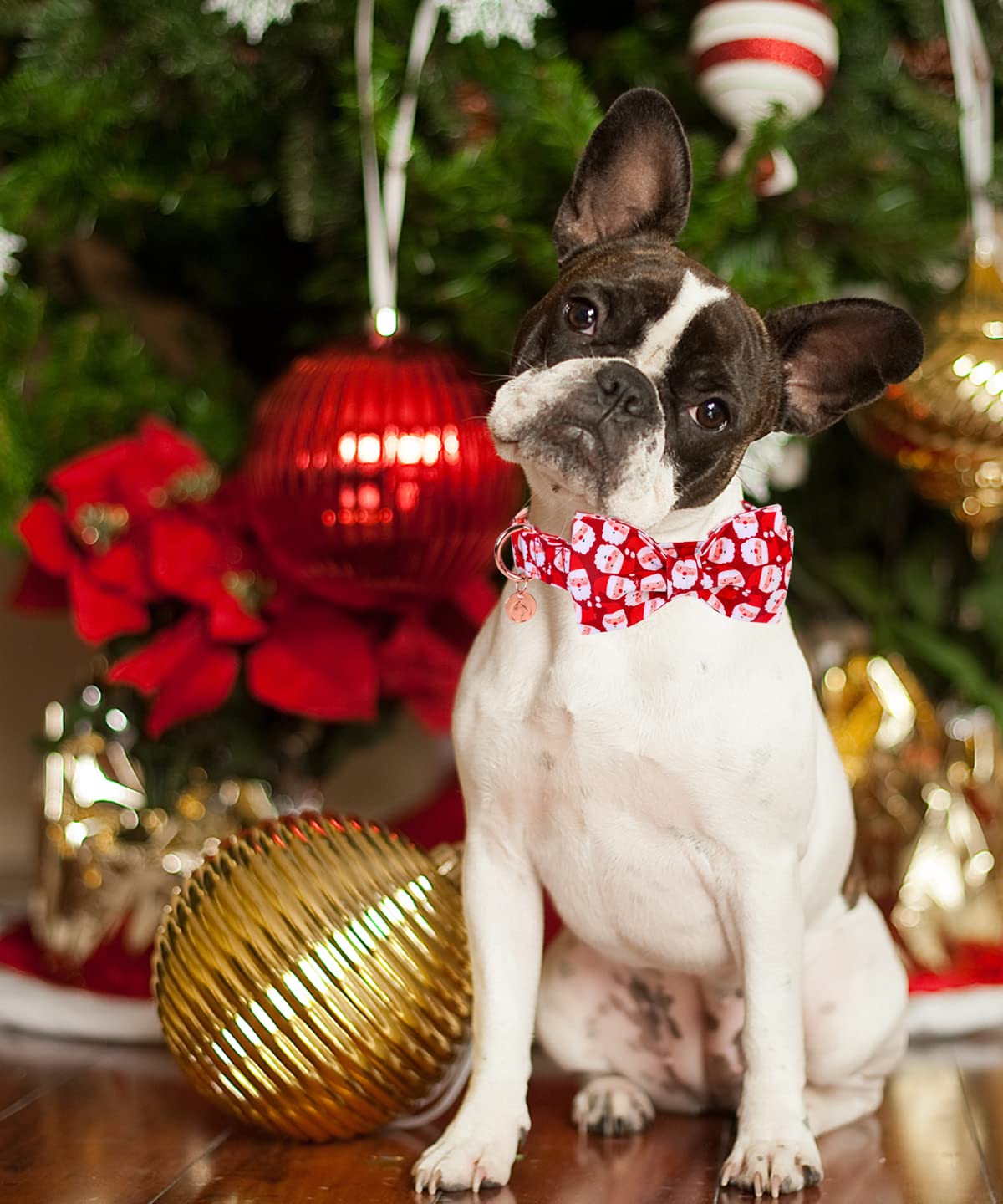 Dogwong Christmas Dog Collar With Bow Tie, Red Santa Claus Dog Collar Soft Durable Adjustable Cotton Puppy Collar For Small Medi