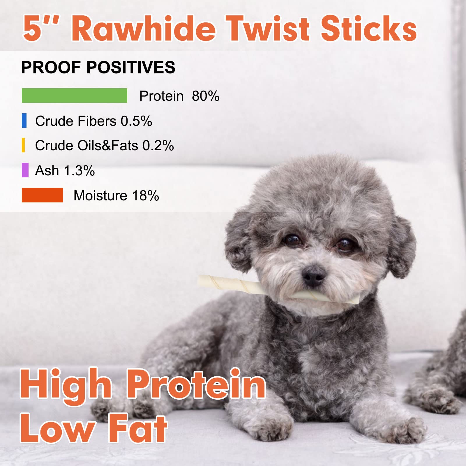 MON2SUN Dog Rawhide Twist Sticks, Natural Chicken Flavor, 5 Inch (120 Count) for Puppies & Small Dogs