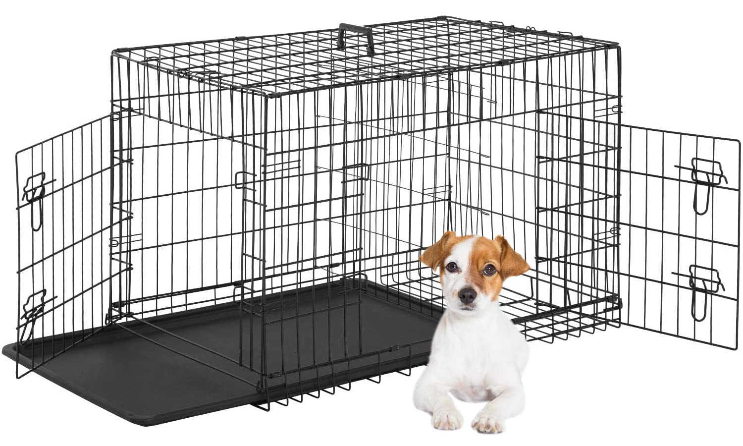 Fdw Dog Crate For Small Dogs 24 Inch Folding Metal Wirepet Cage Double Door W/Divider Panel Indoor Outdoor Kennel Leak-Proof Pla