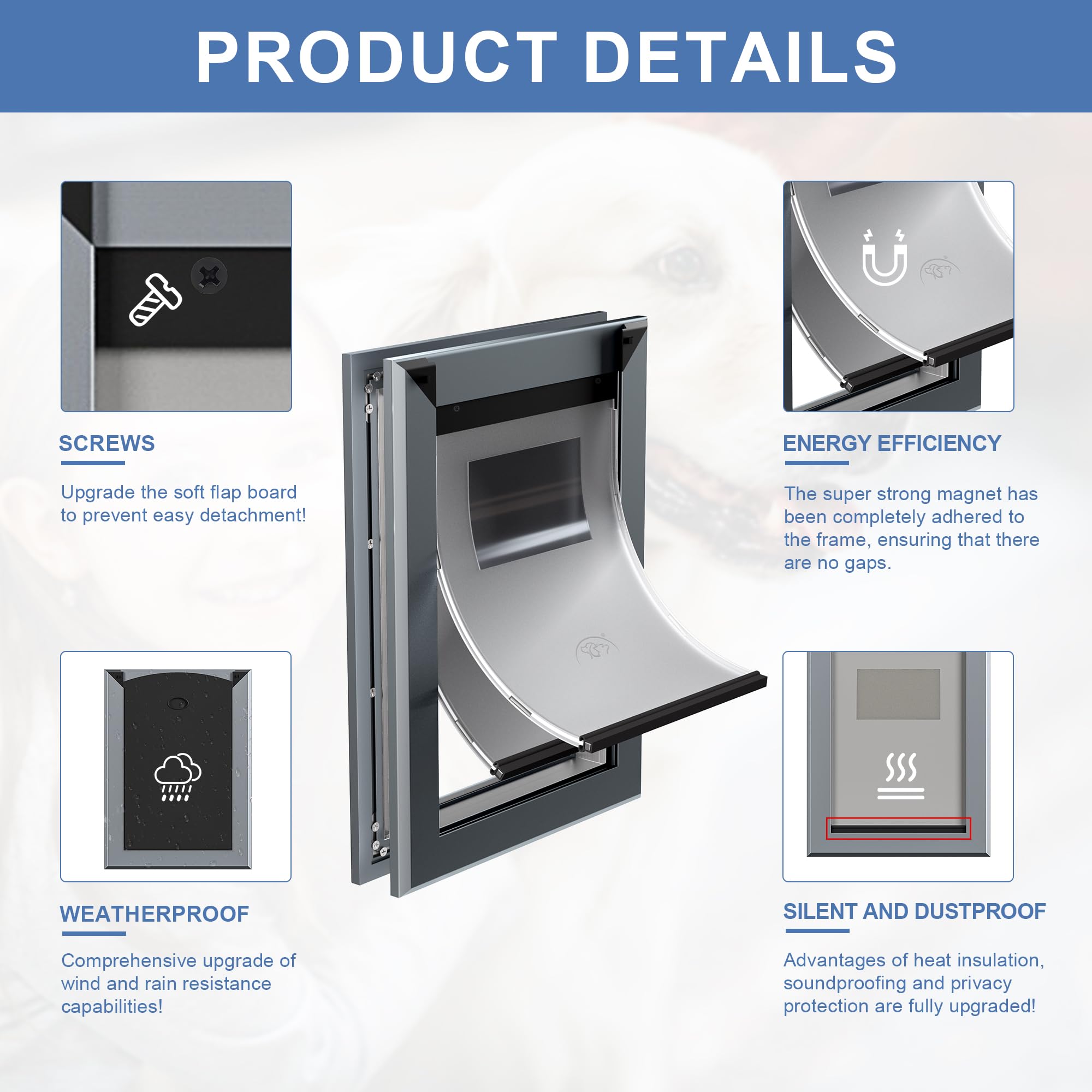 Mavricflex Heavy Duty Xl Dog Door With Sliding Lock Panel, Energy Efficient Rugged Aluminum Large Dog Door, Easy Installation, M