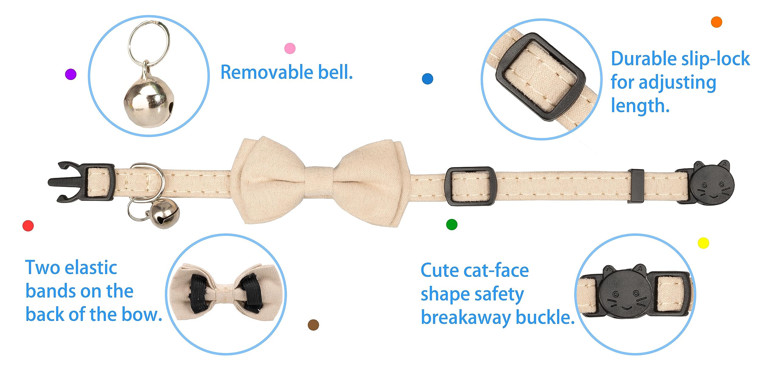 Gyapet Cat Collar With Bell Breakaway Kitten Small Puppy Safety Bow Tie Solid Wedding Basic Color [1Pc] Cream