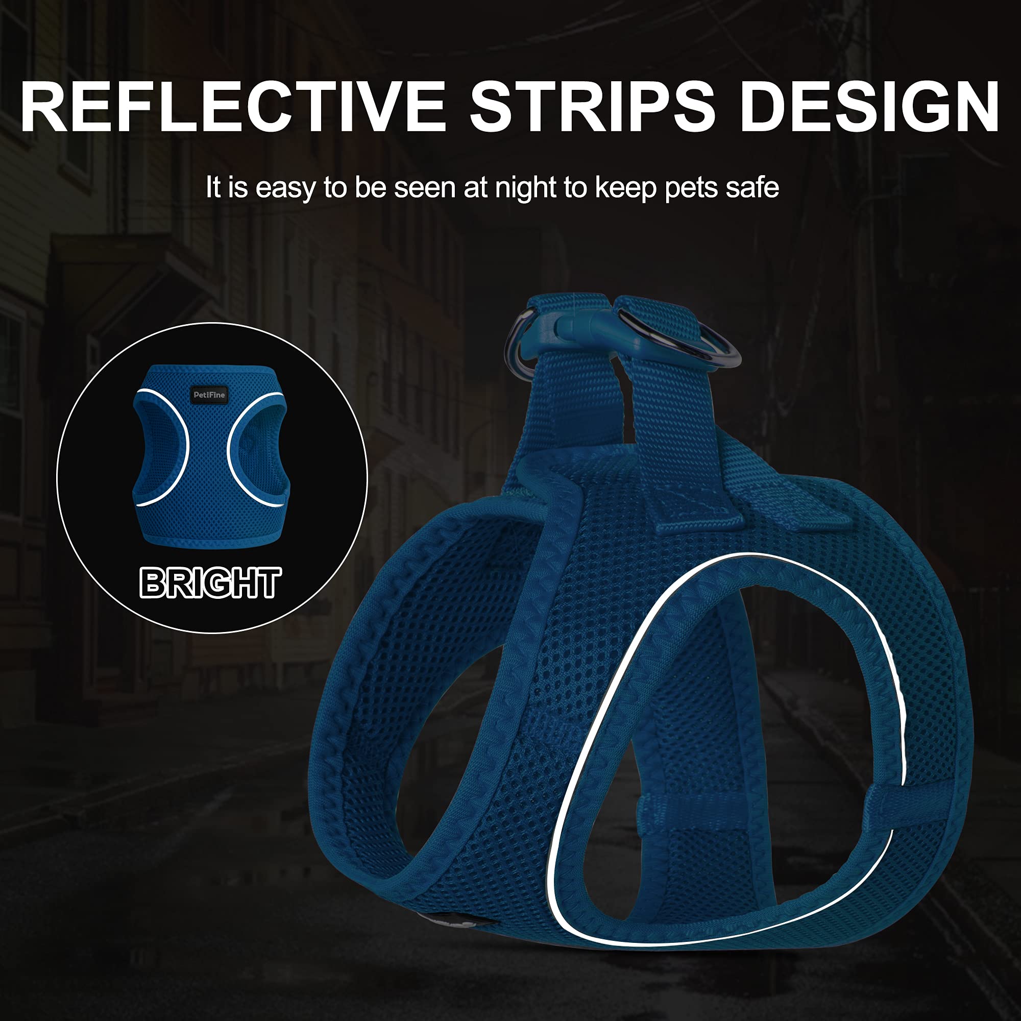 PetiFine Step-in Small Dog Harness & Leash Set, Breathable Mesh, XS, Light Blue, Escape Proof, Reflective