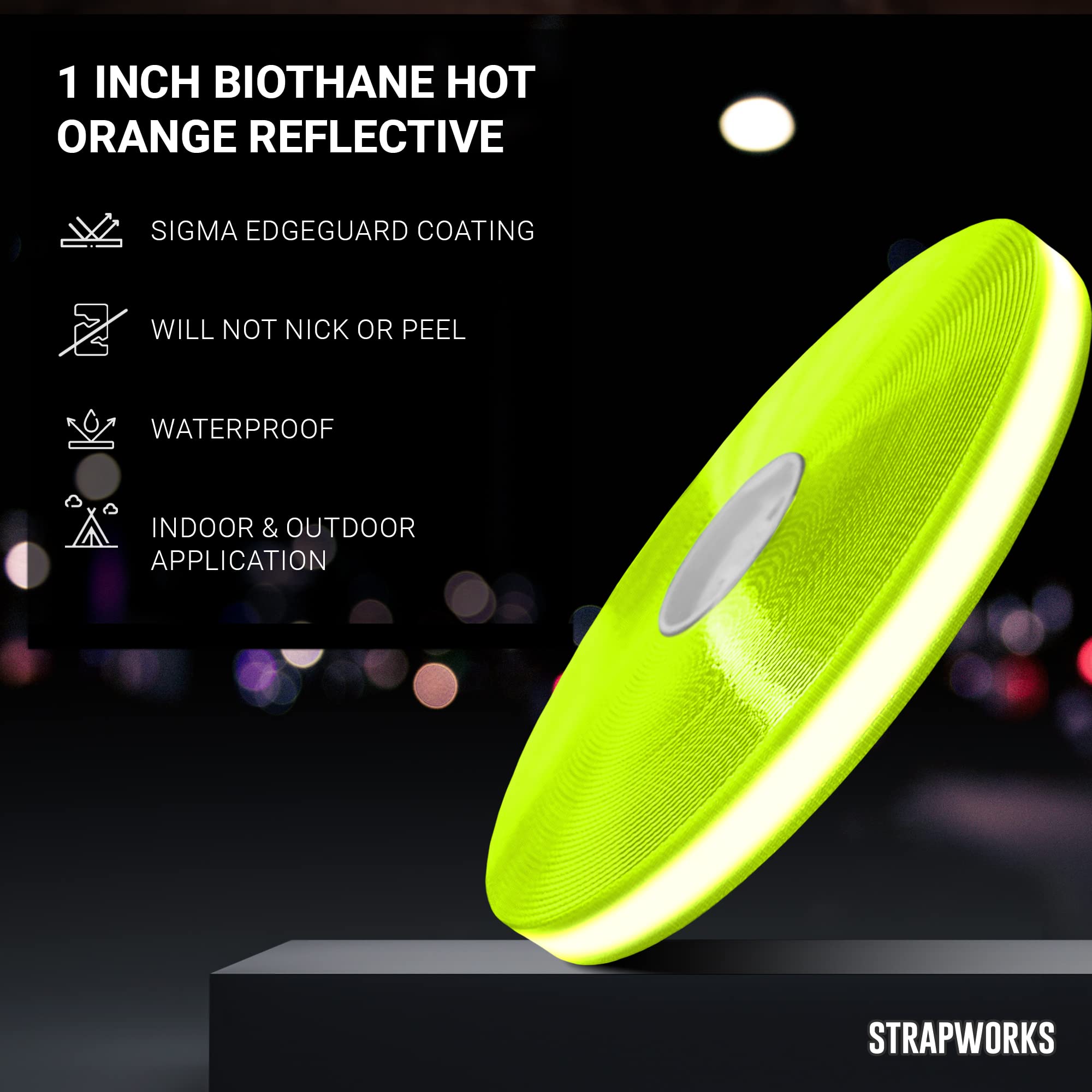 Strapworks Biothane Gold Series Coated Reflective Webbing - Waterproof Heavy Duty Strap - 1 Inch X 5 Yards, Hot Yellow
