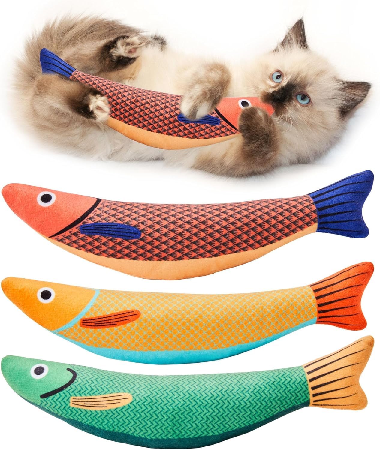 Rvpaws Catnip Fish Toys For Cats,1 Pcs Pack Catnip Toy Interactive Plush For Indoor Cats Toys With Bell  Scratch Chewing Teeth 
