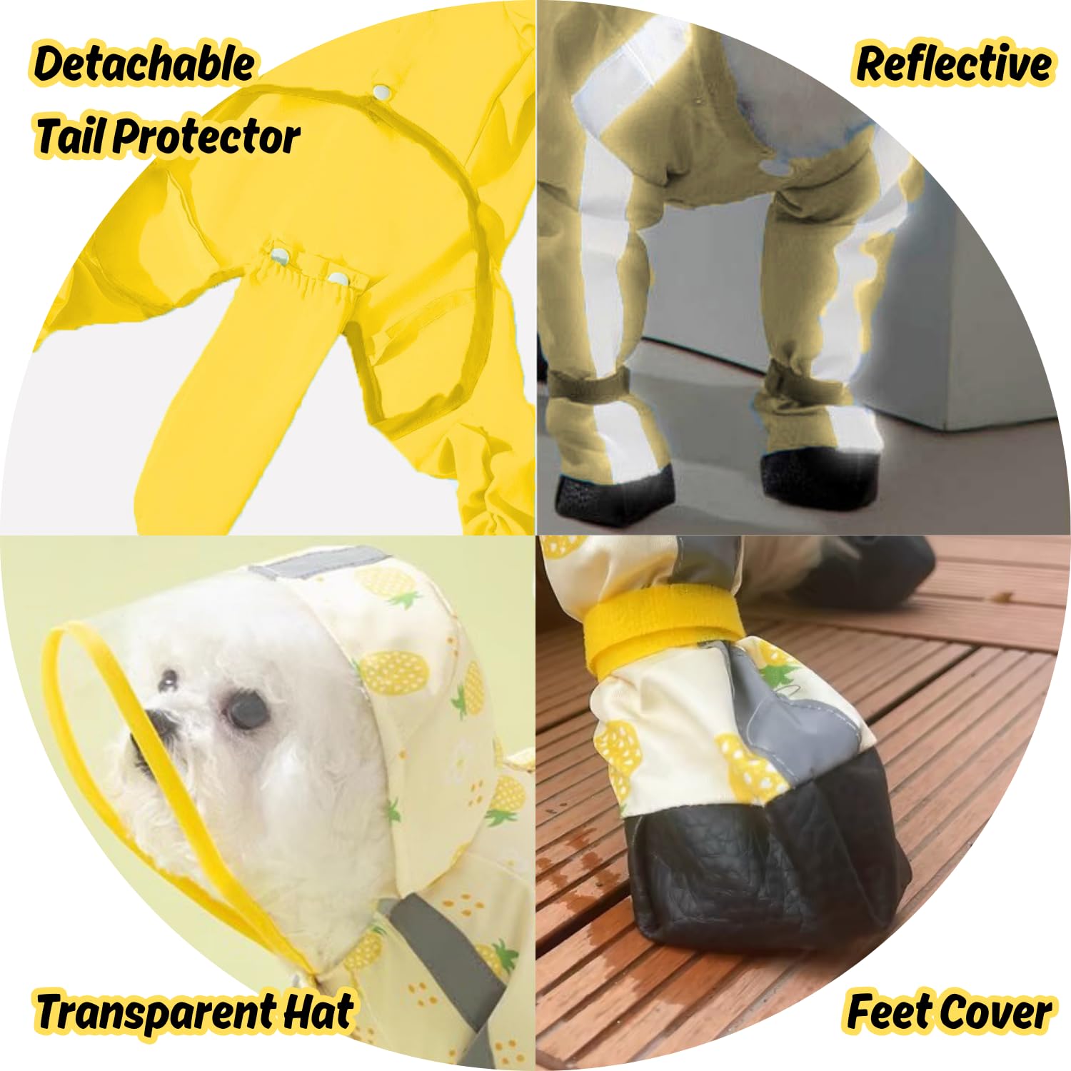 Harikaji Small Dog Raincoat, Tail Protect Feet Cover Waterproof Dog Rain Jacket For Puppy (Pineapple, Xs)