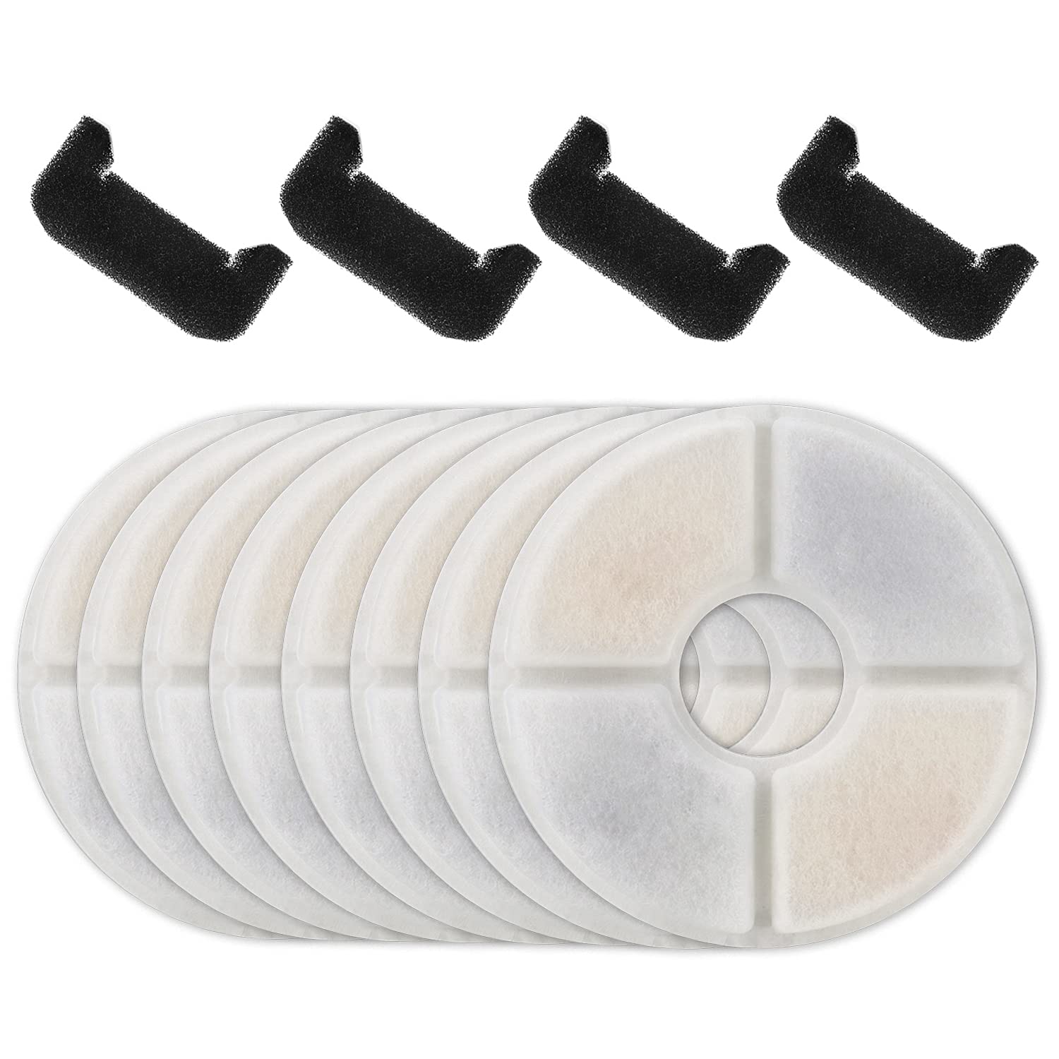 Wonder Creature Cat Fountain Filter Replacement For Round Stainless Steel Top Cat Fountain, 8 Carbon Filters 4 Foam Filters Pack